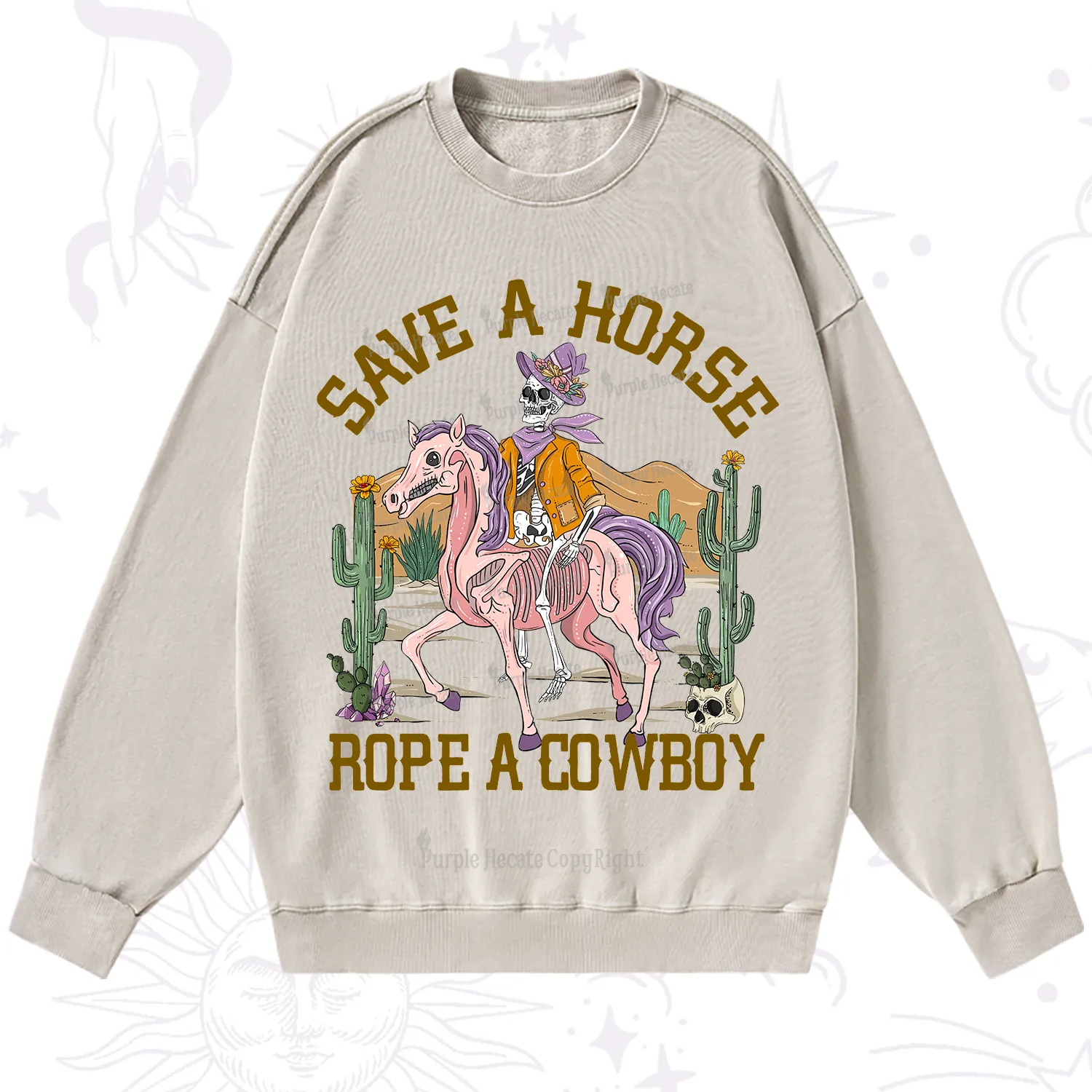 Purplehecate Save A Horse Rope A Cowboy Washed Sweatshirt