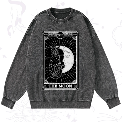 Purplehecate The Moon Tarot Card Washed Sweatshirt