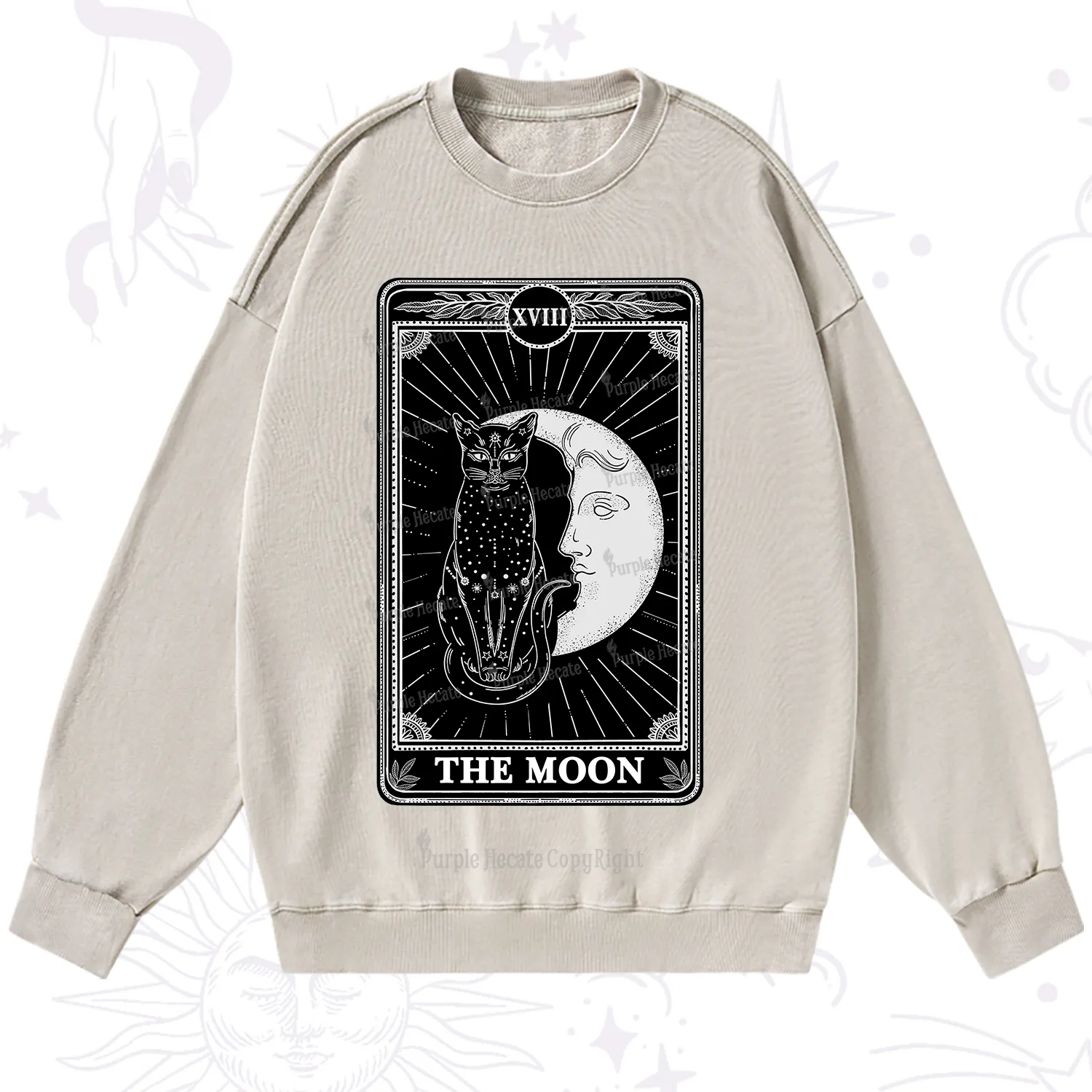 Purplehecate The Moon Tarot Card Washed Sweatshirt