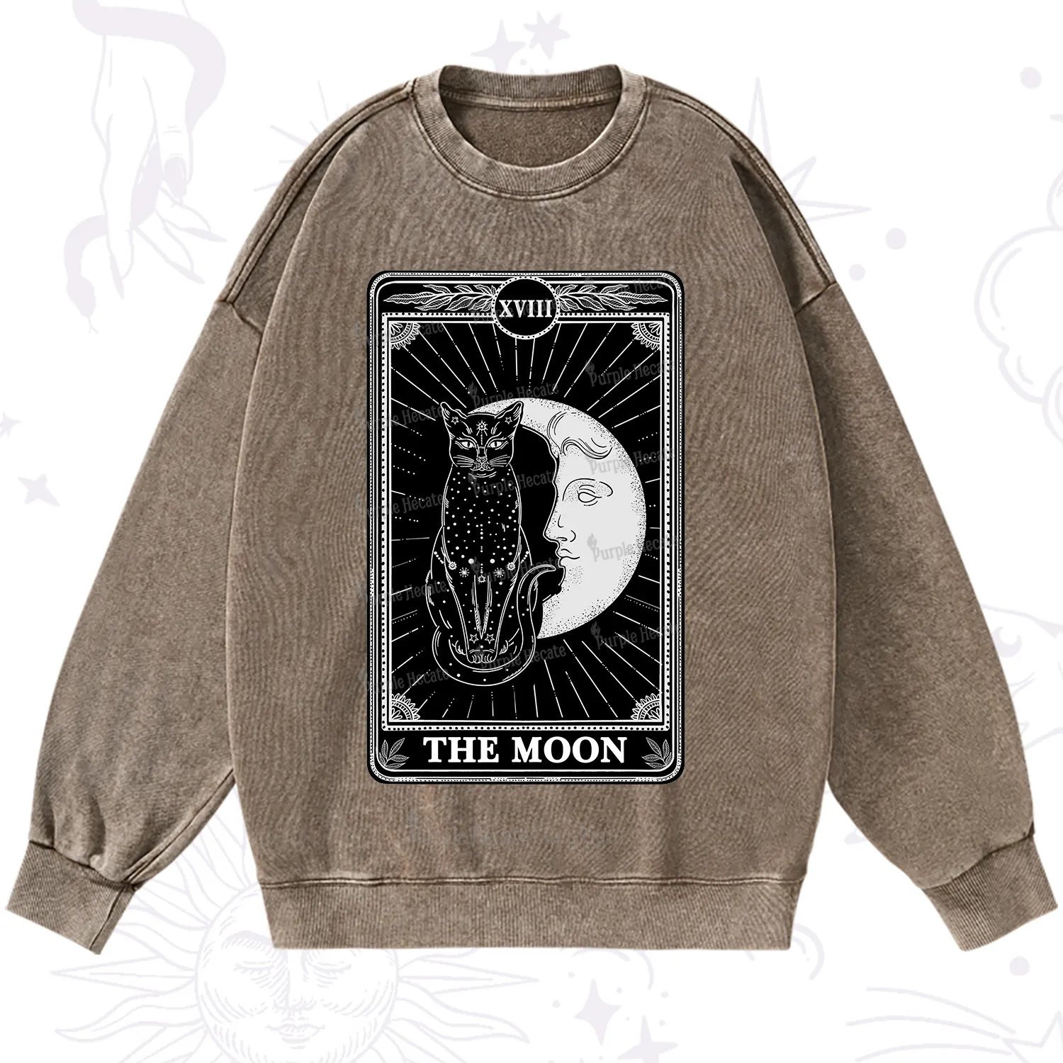 Purplehecate The Moon Tarot Card Washed Sweatshirt