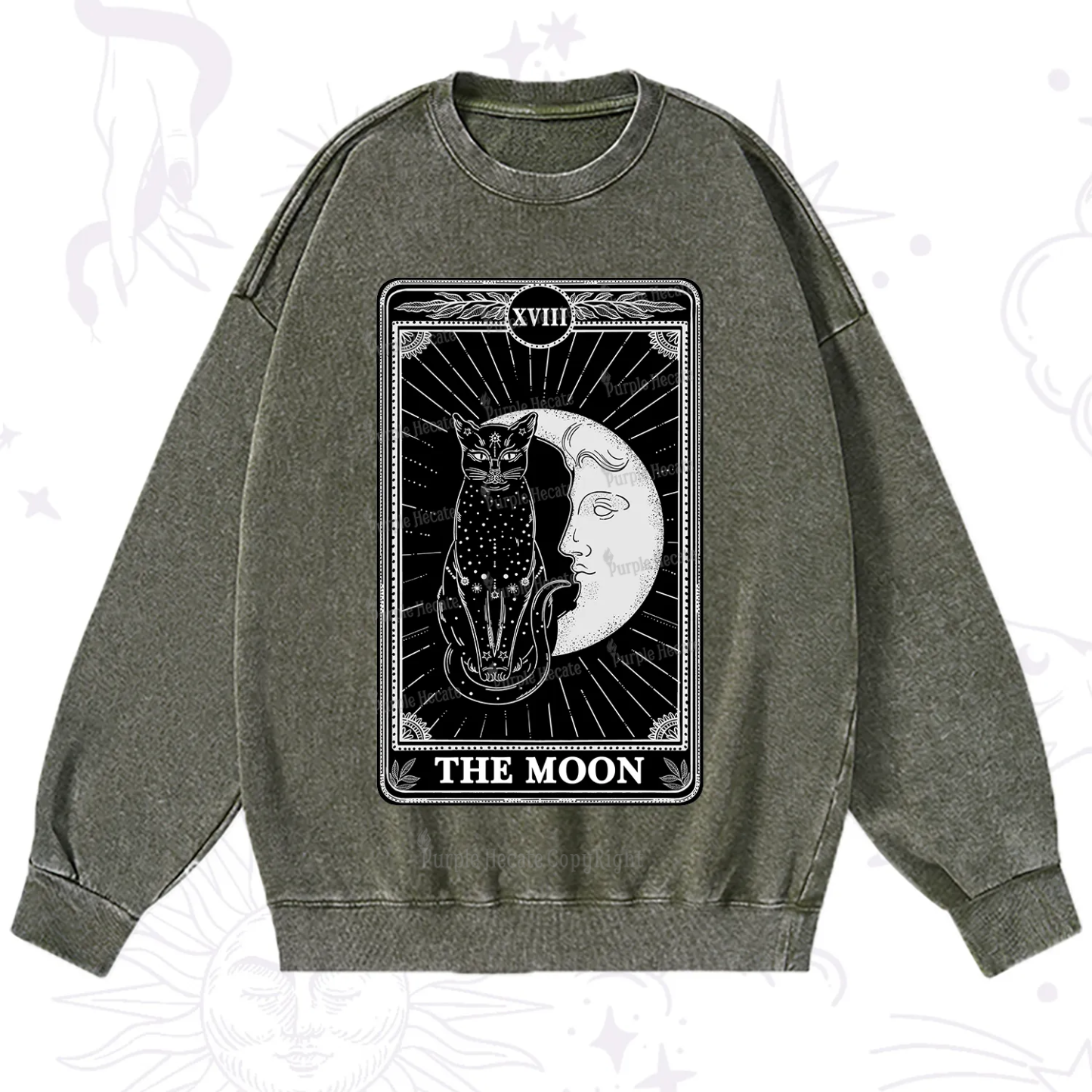 Purplehecate The Moon Tarot Card Washed Sweatshirt