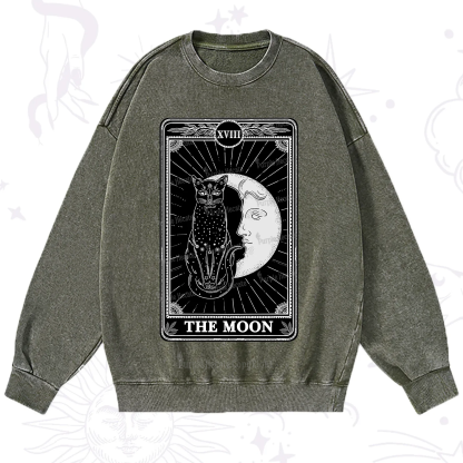Purplehecate The Moon Tarot Card Washed Sweatshirt