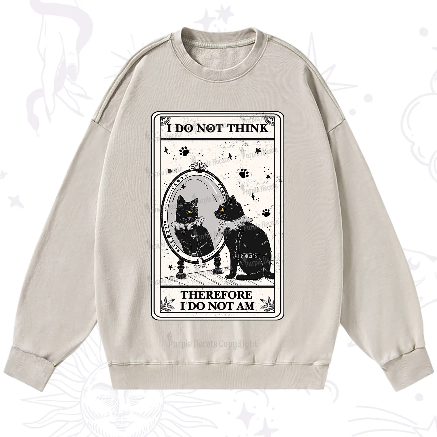 Purplehecate The I Do Not Think Therefore I Do Not Am Oracle Card Washed Sweatshirt