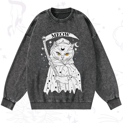 Purplehecate Grim Meow Reaper Washed Sweatshirt