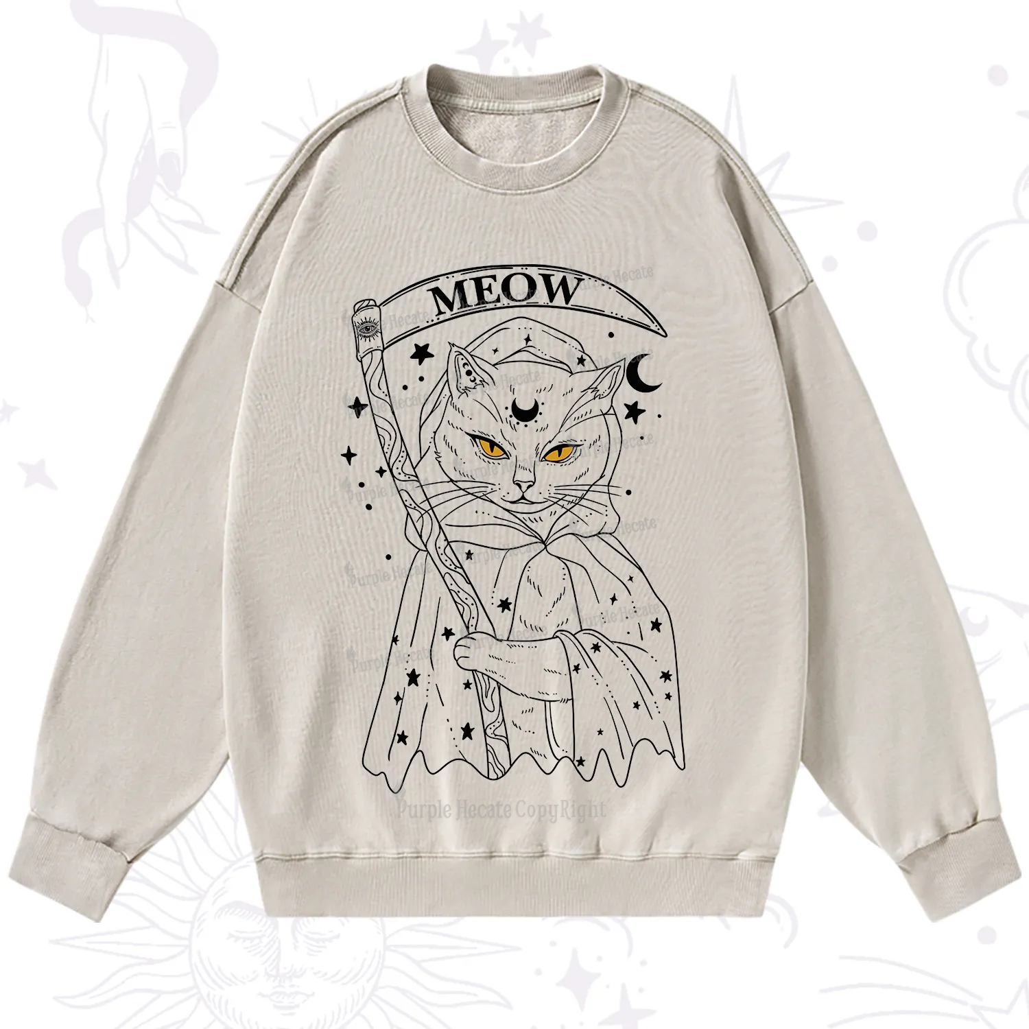 Purplehecate Grim Meow Reaper Washed Sweatshirt