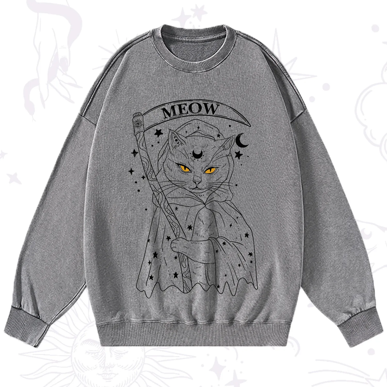 Purplehecate Grim Meow Reaper Washed Sweatshirt