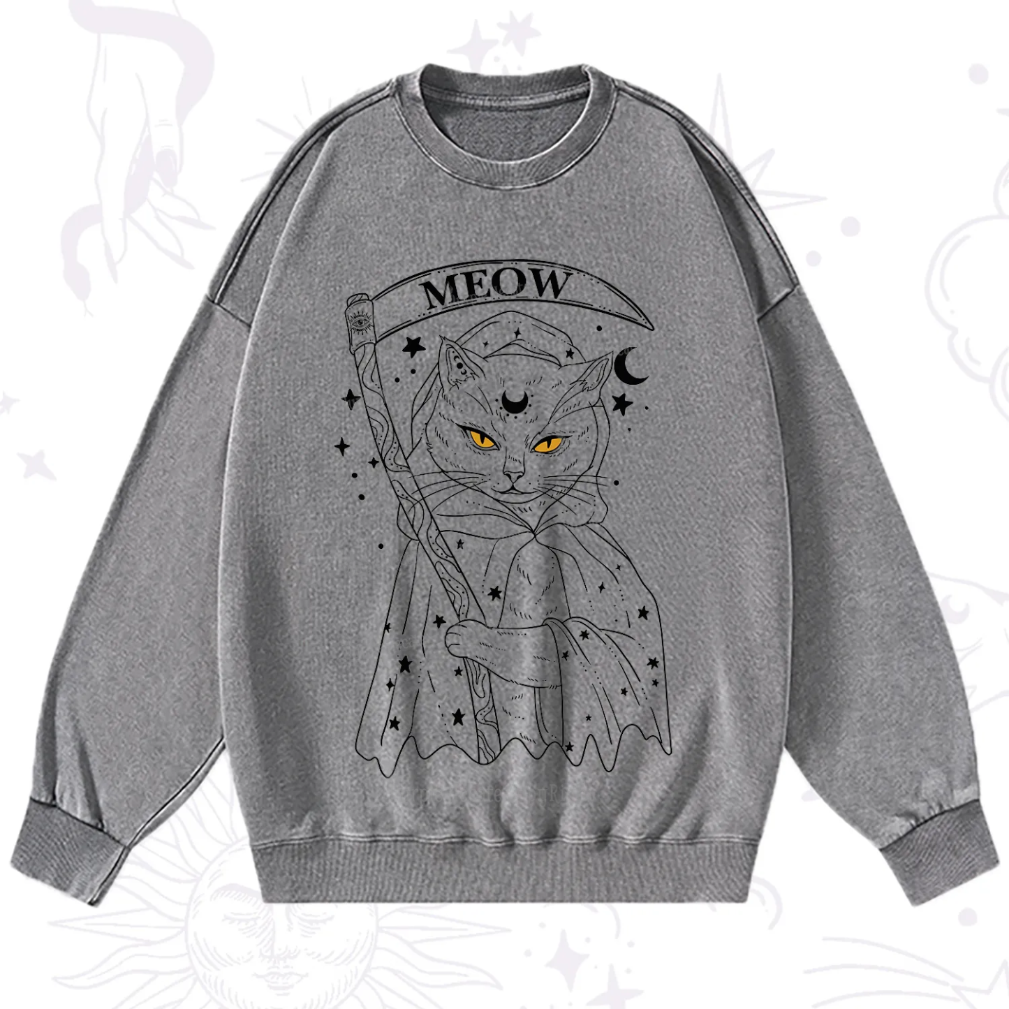 Purplehecate Grim Meow Reaper Washed Sweatshirt