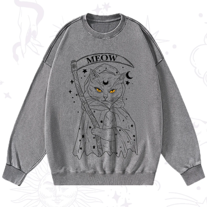 Purplehecate Grim Meow Reaper Washed Sweatshirt
