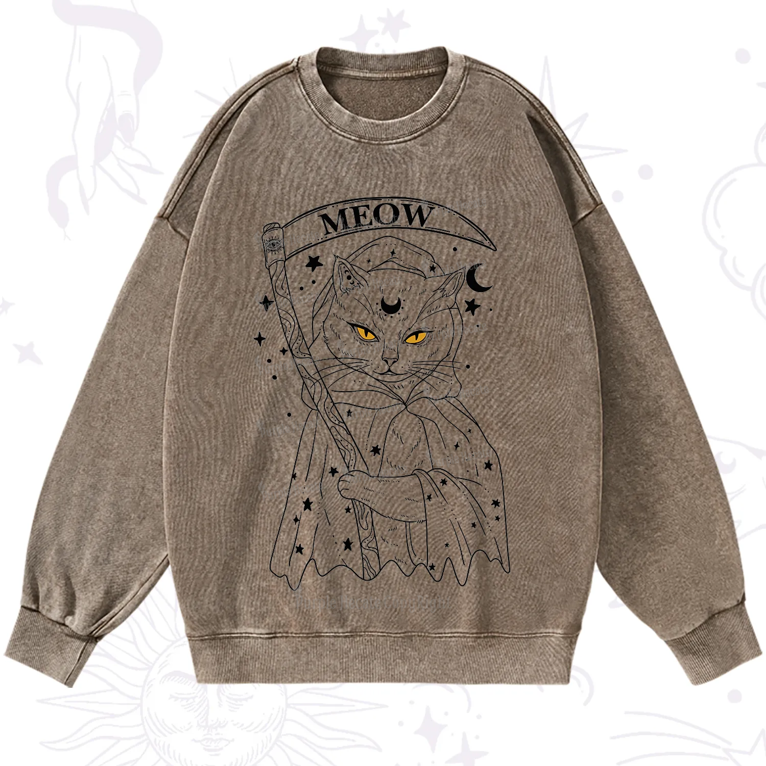 Purplehecate Grim Meow Reaper Washed Sweatshirt