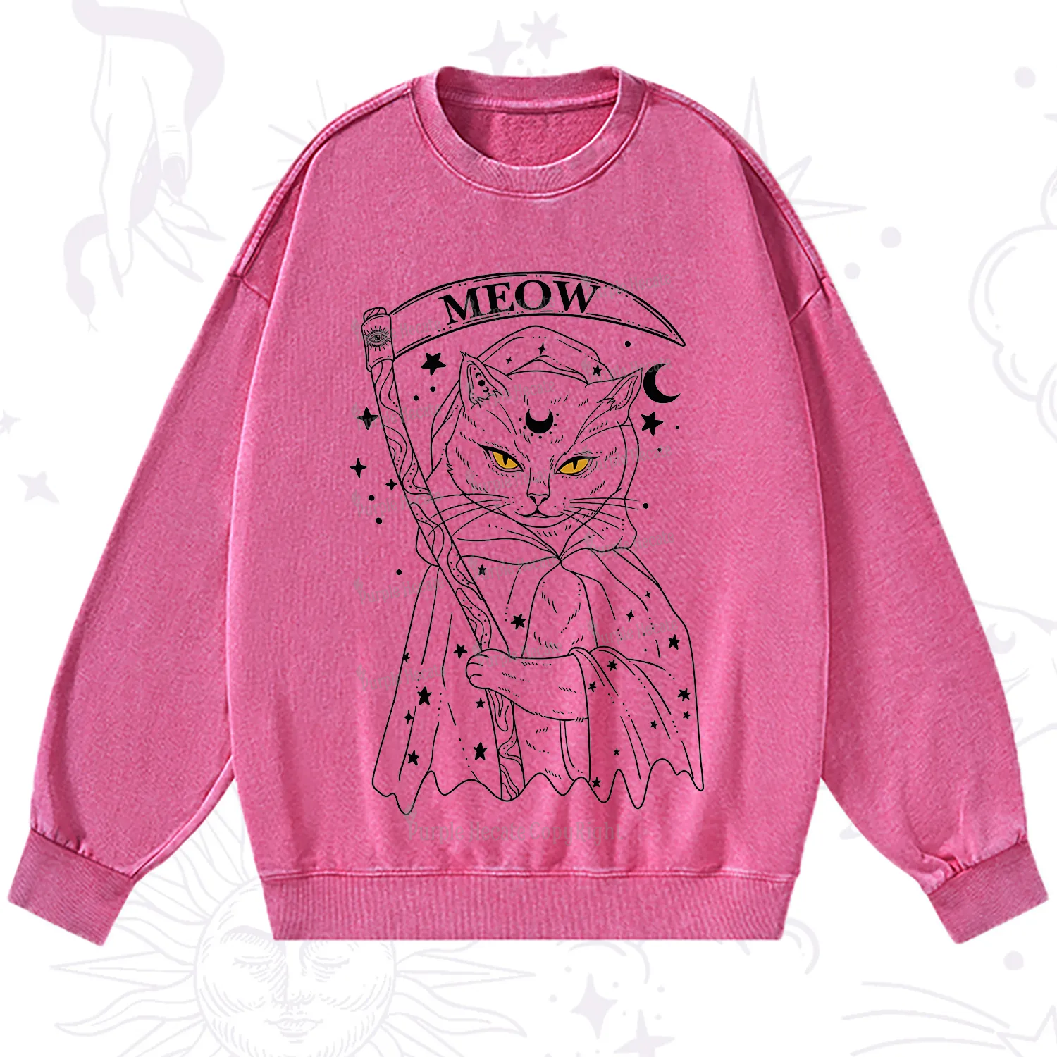 Purplehecate Grim Meow Reaper Washed Sweatshirt