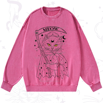 Purplehecate Grim Meow Reaper Washed Sweatshirt
