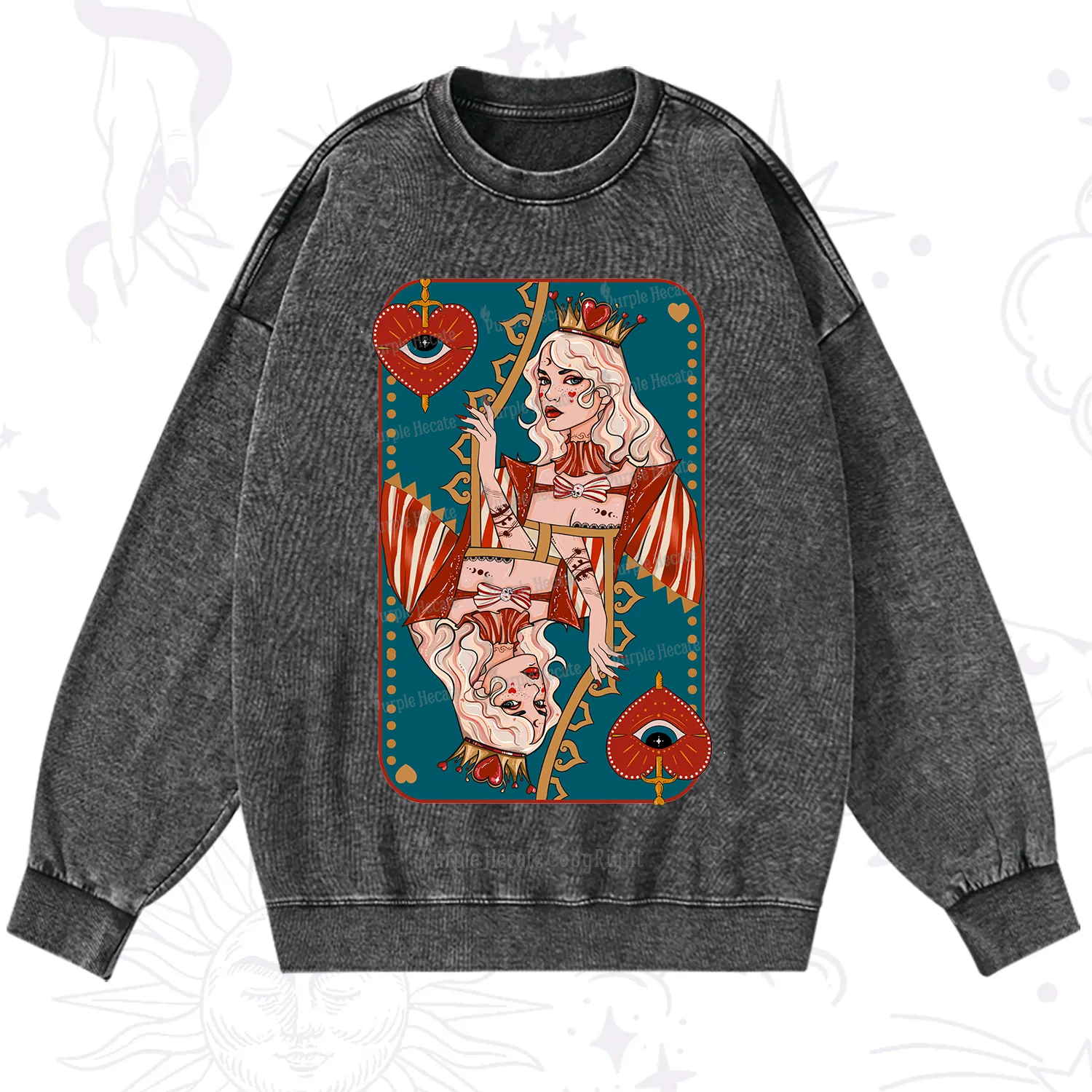 Purplehecate Mystic Queen of Hearts Washed Sweatshirt