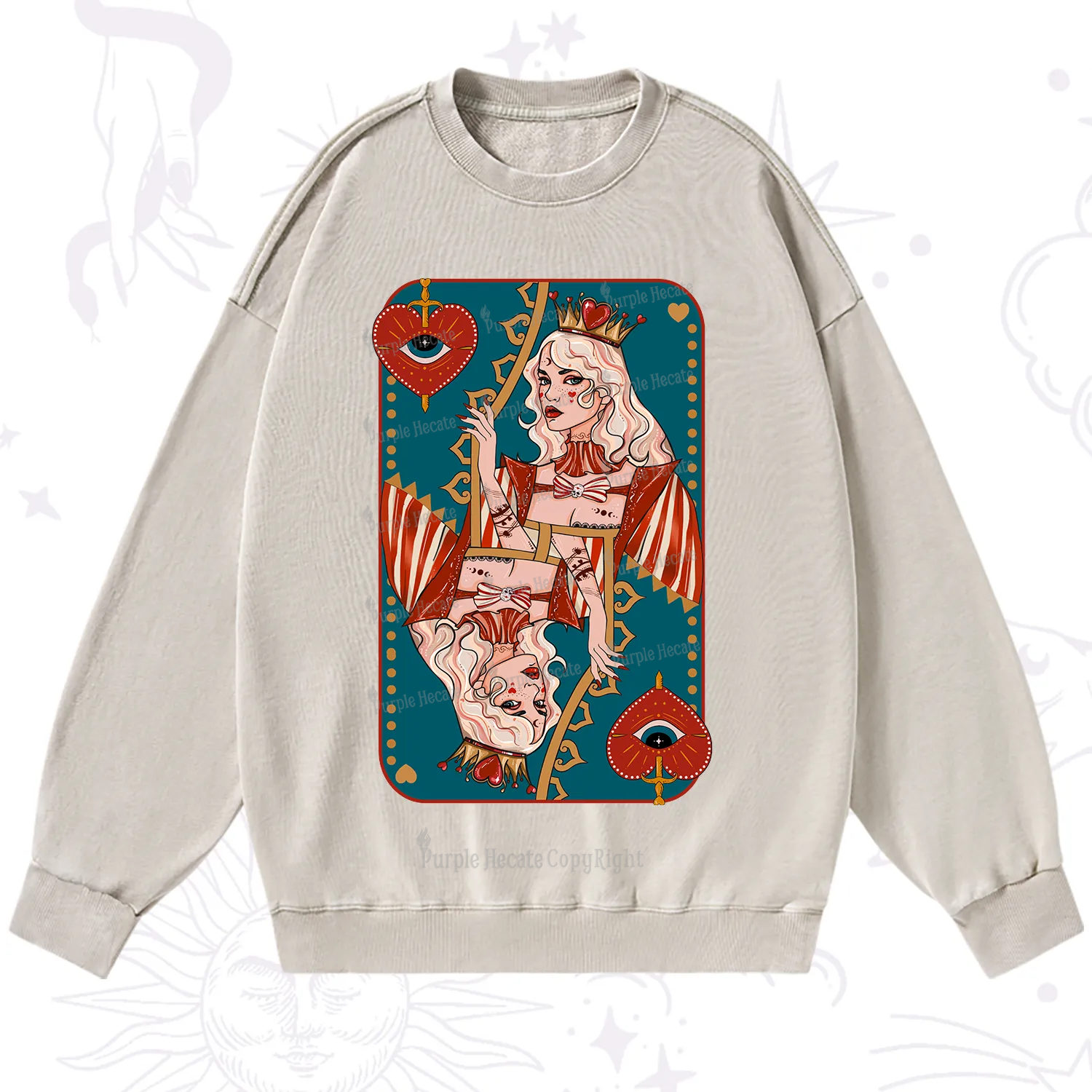 Purplehecate Mystic Queen of Hearts Washed Sweatshirt