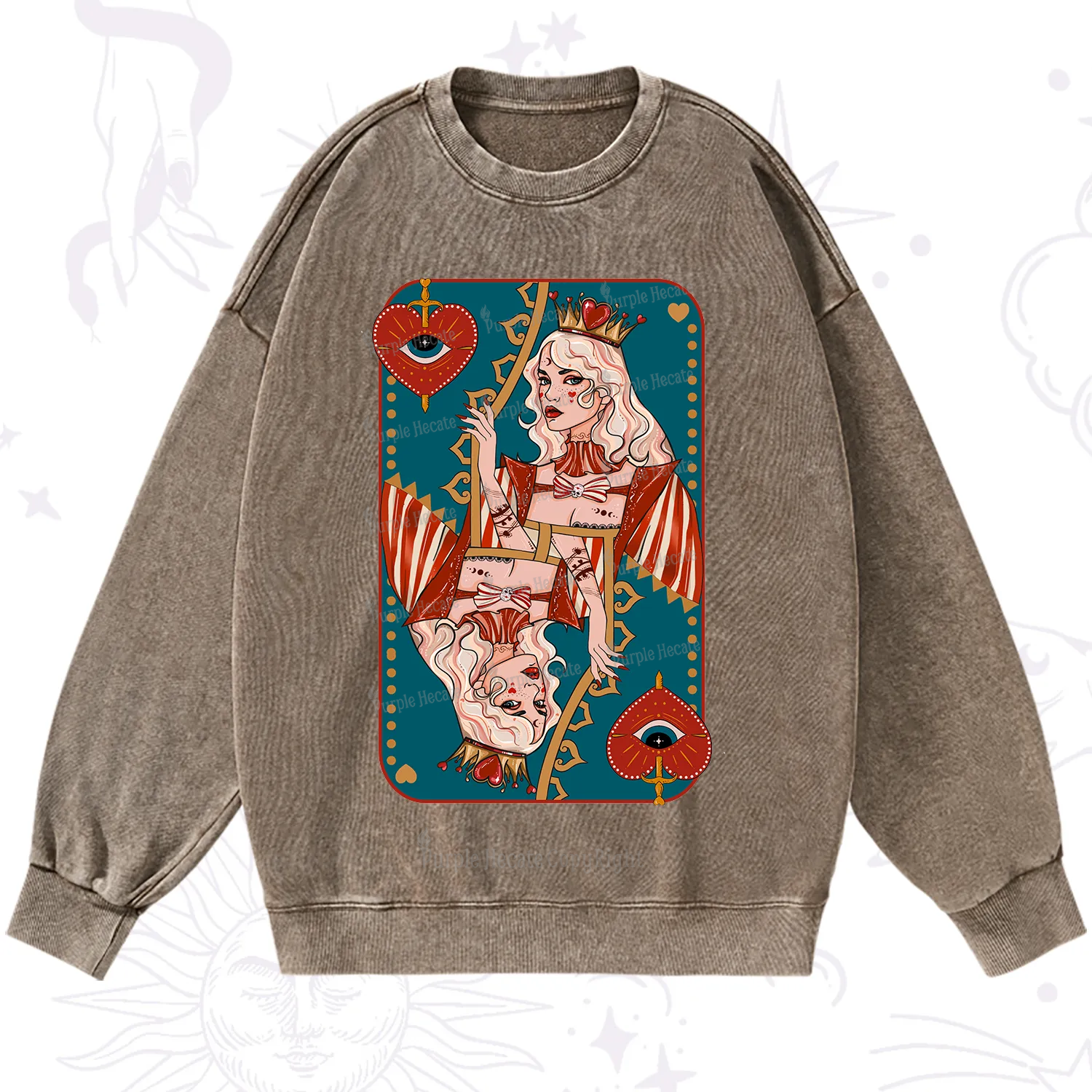 Purplehecate Mystic Queen of Hearts Washed Sweatshirt