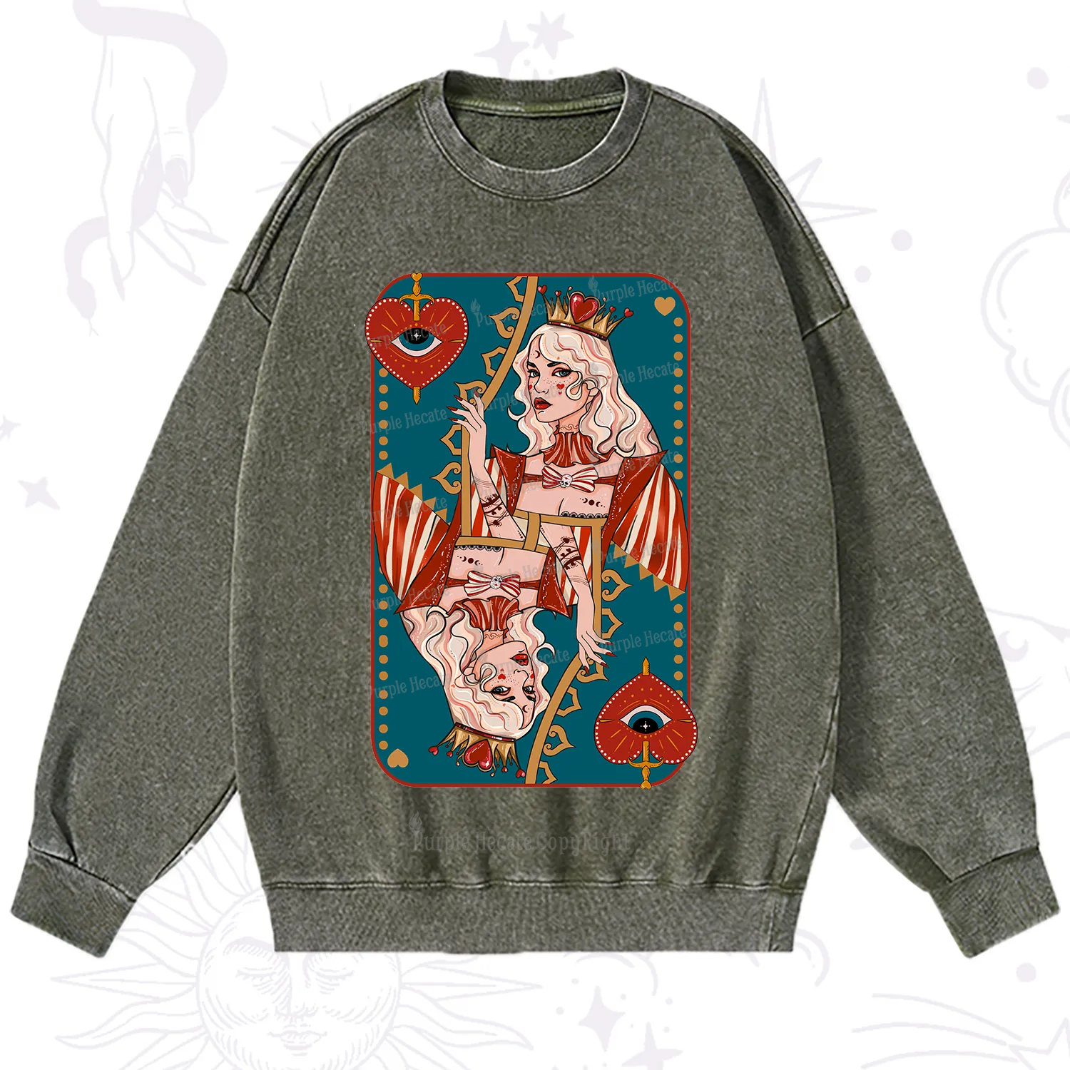 Purplehecate Mystic Queen of Hearts Washed Sweatshirt