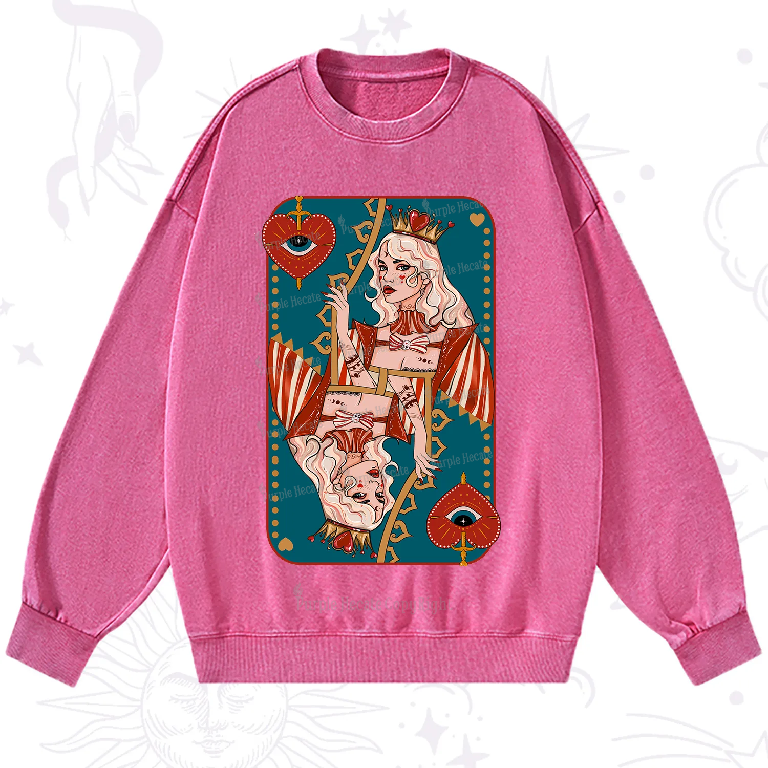 Purplehecate Mystic Queen of Hearts Washed Sweatshirt