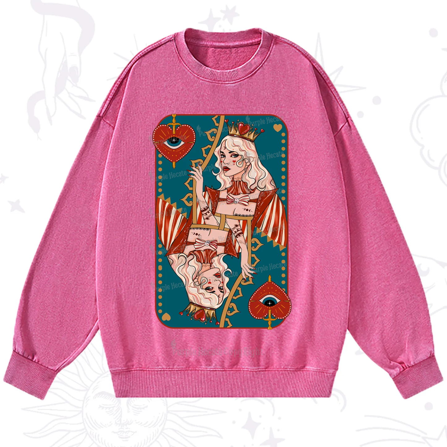Purplehecate Mystic Queen of Hearts Washed Sweatshirt