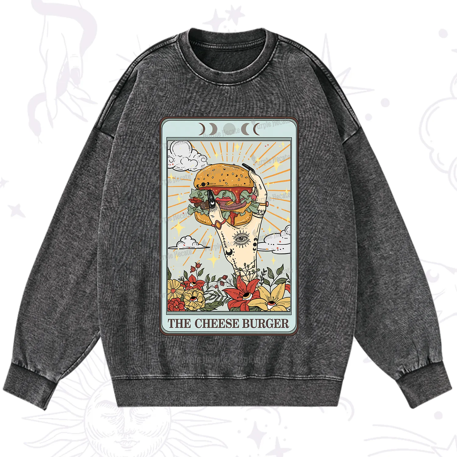Purplehecate The Cheese Burger Tarot Washed Sweatshirt