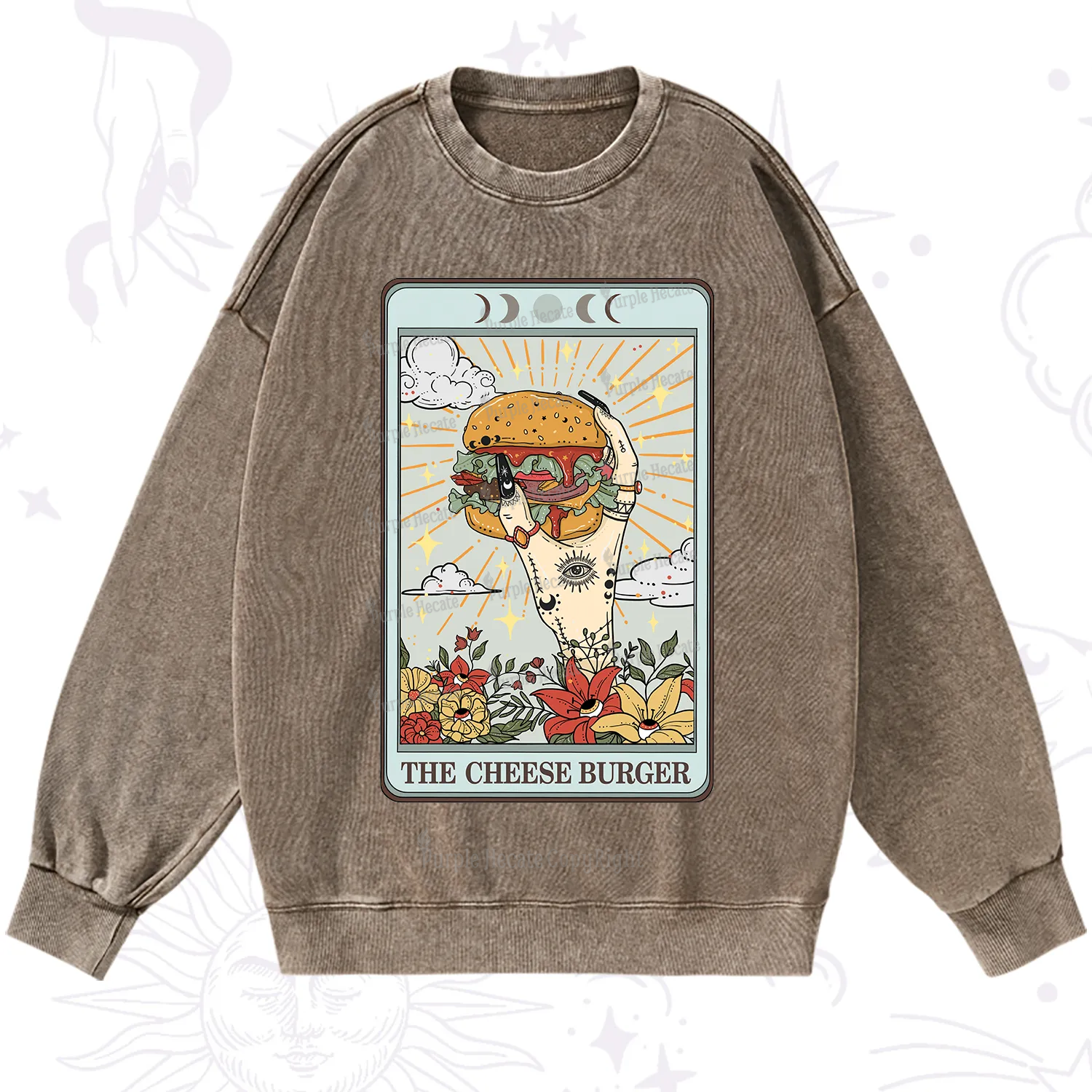 Purplehecate The Cheese Burger Tarot Washed Sweatshirt