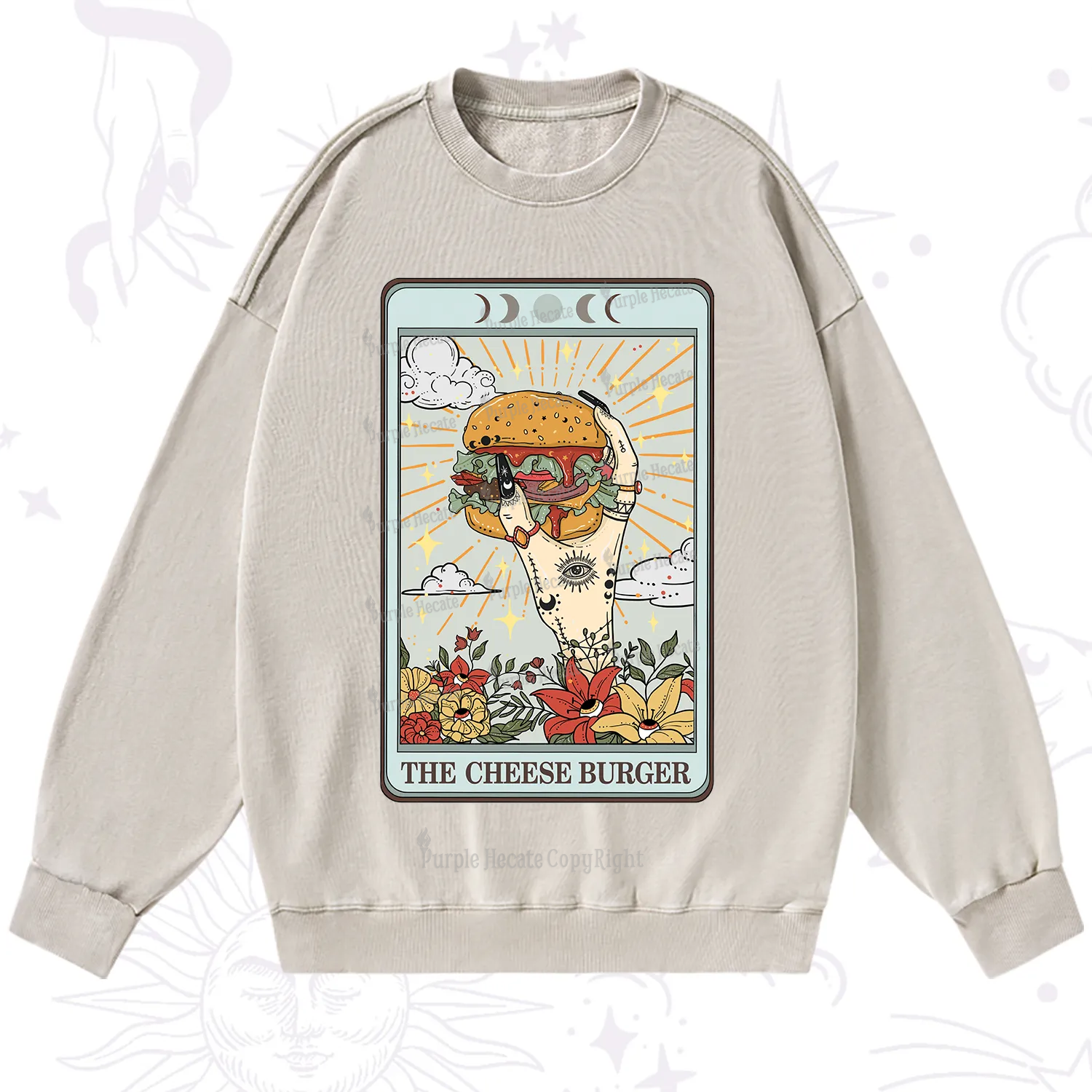 Purplehecate The Cheese Burger Tarot Washed Sweatshirt