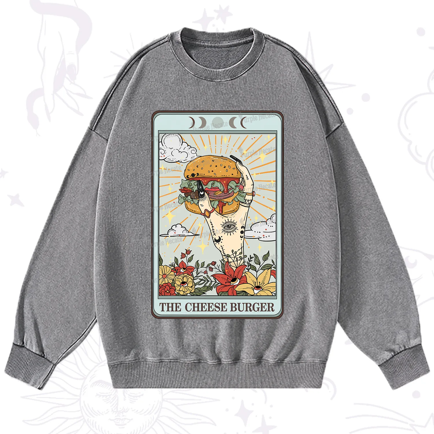 Purplehecate The Cheese Burger Tarot Washed Sweatshirt