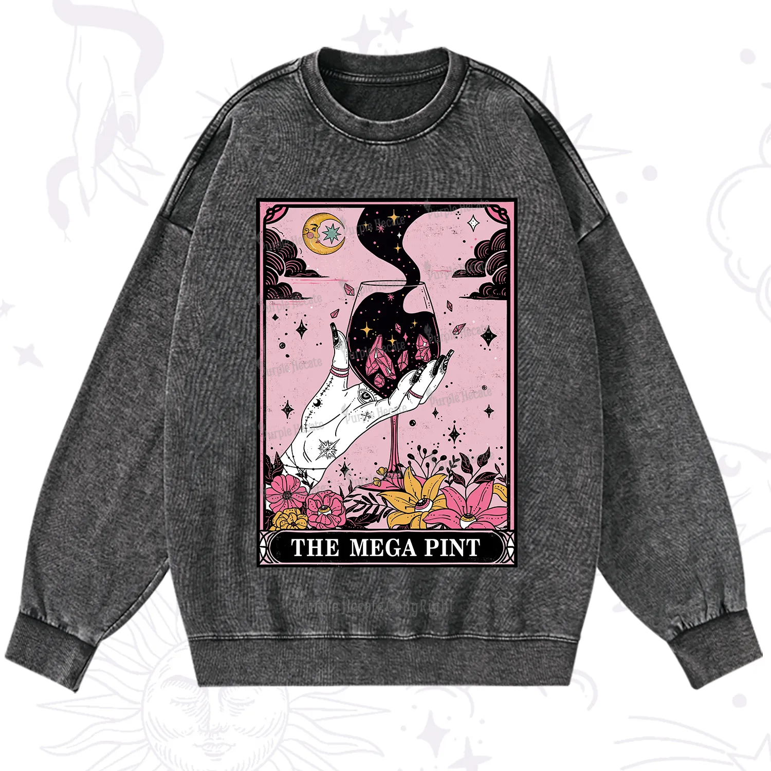 Purplehecate The Mega Pint Tarot Card Washed Sweatshirt