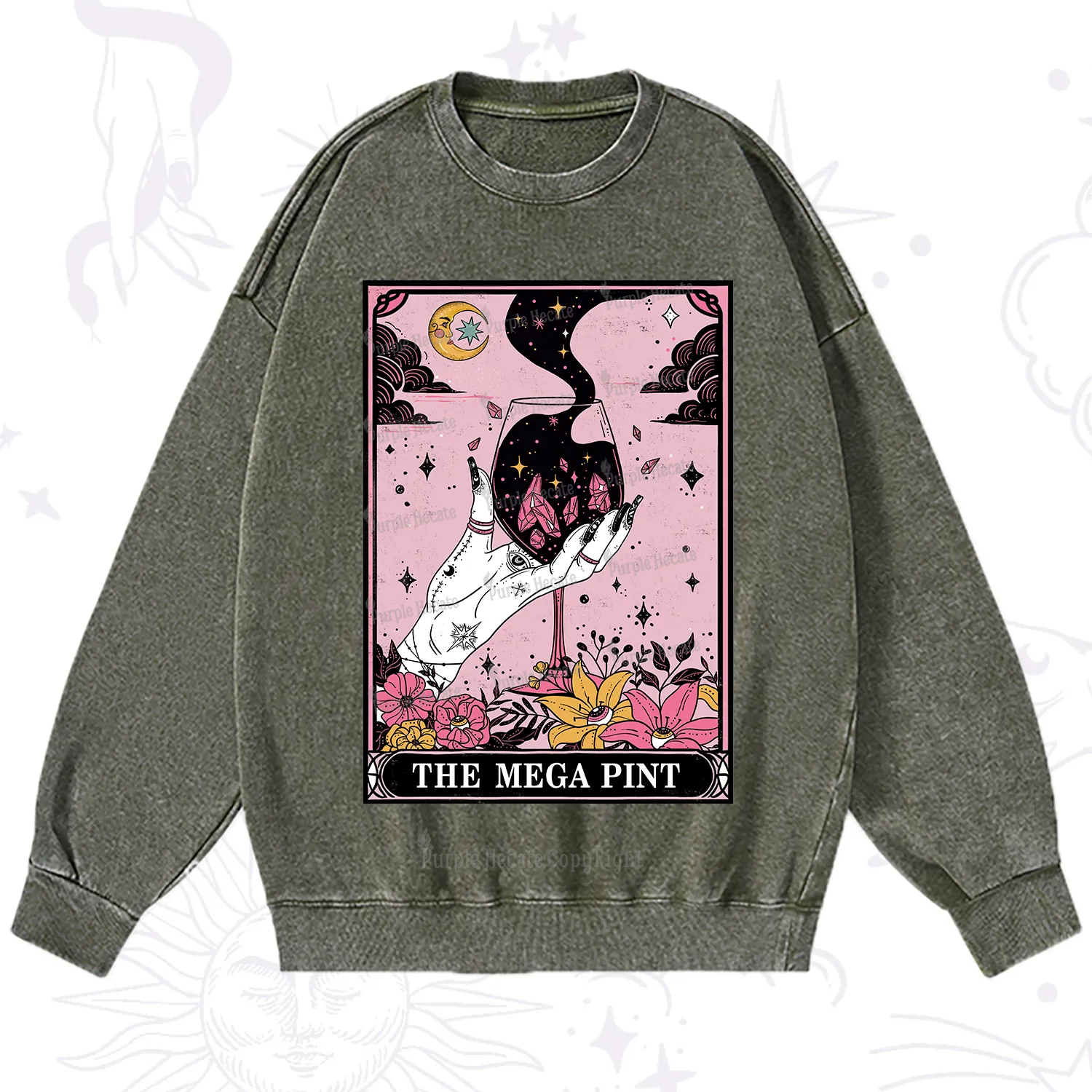 Purplehecate The Mega Pint Tarot Card Washed Sweatshirt