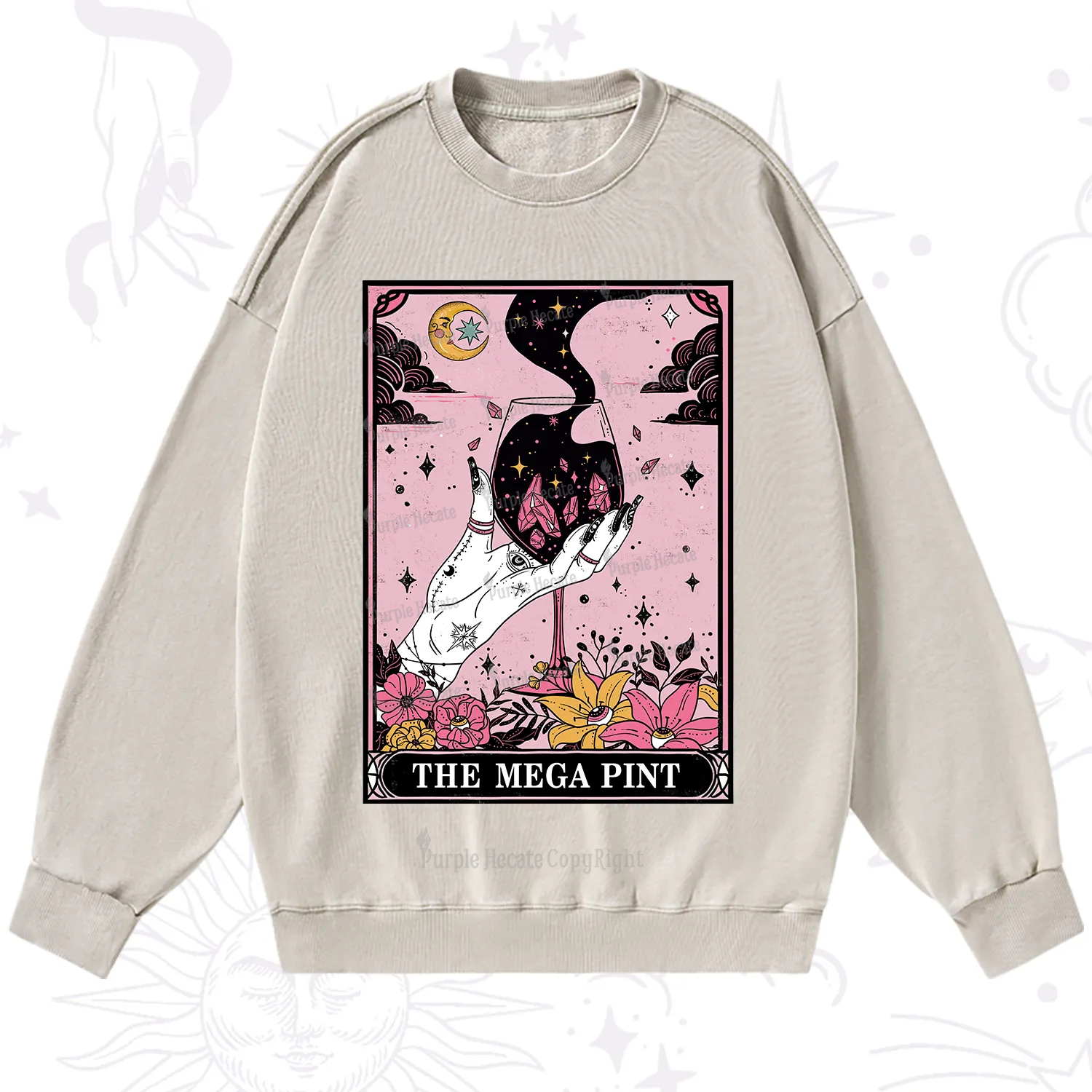 Purplehecate The Mega Pint Tarot Card Washed Sweatshirt