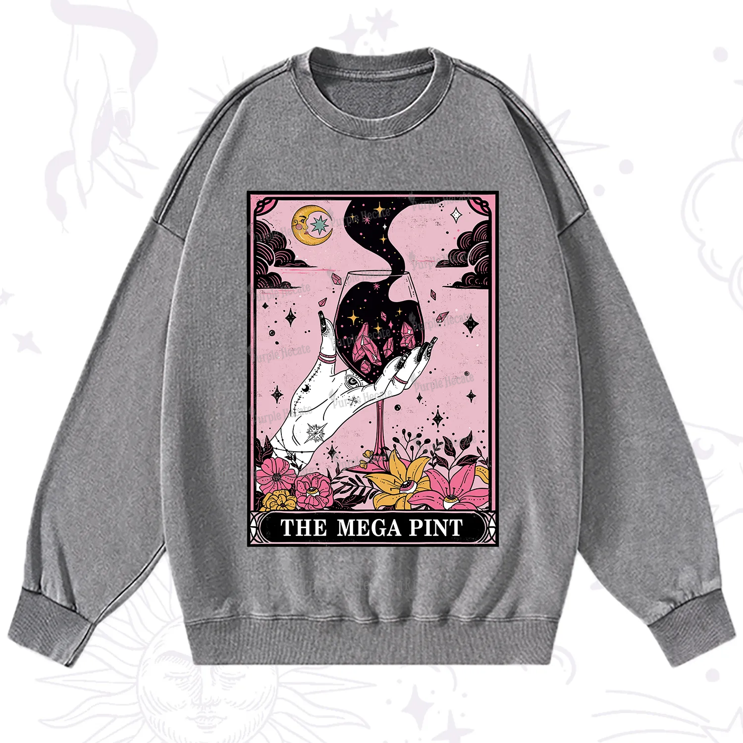 Purplehecate The Mega Pint Tarot Card Washed Sweatshirt