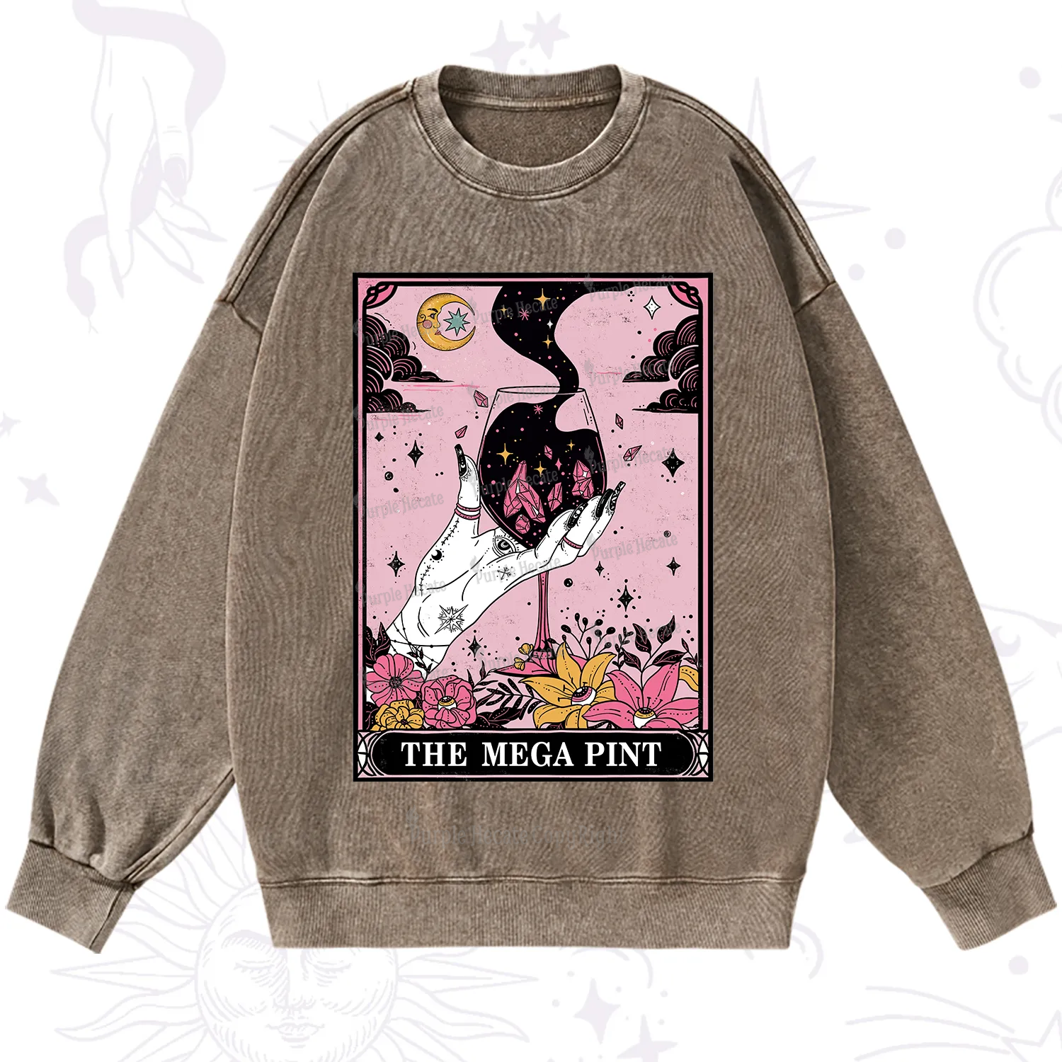 Purplehecate The Mega Pint Tarot Card Washed Sweatshirt