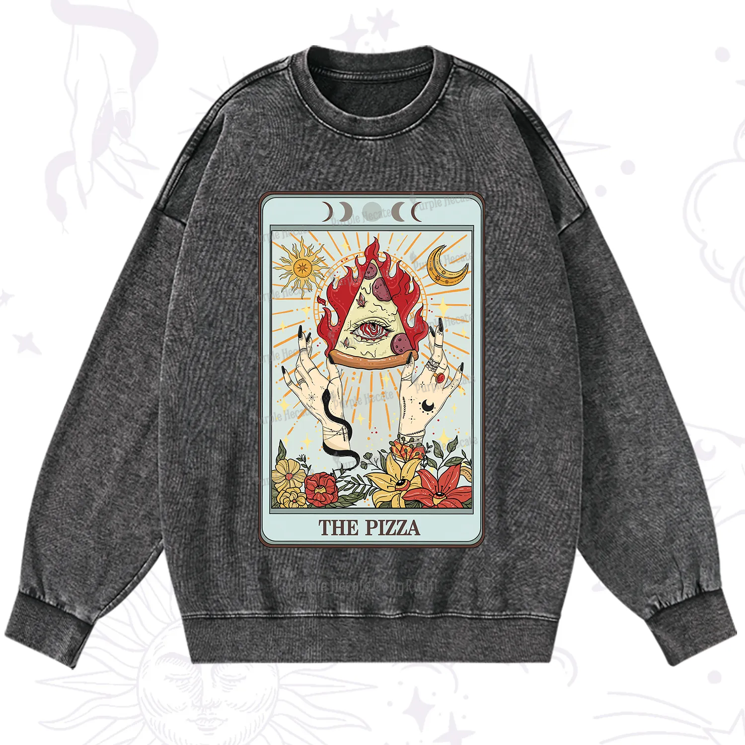 Purplehecate The Pizze Food Tarot Card Washed Sweatshirt