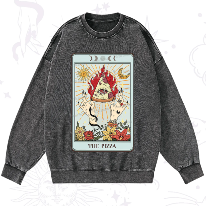 Purplehecate The Pizze Food Tarot Card Washed Sweatshirt