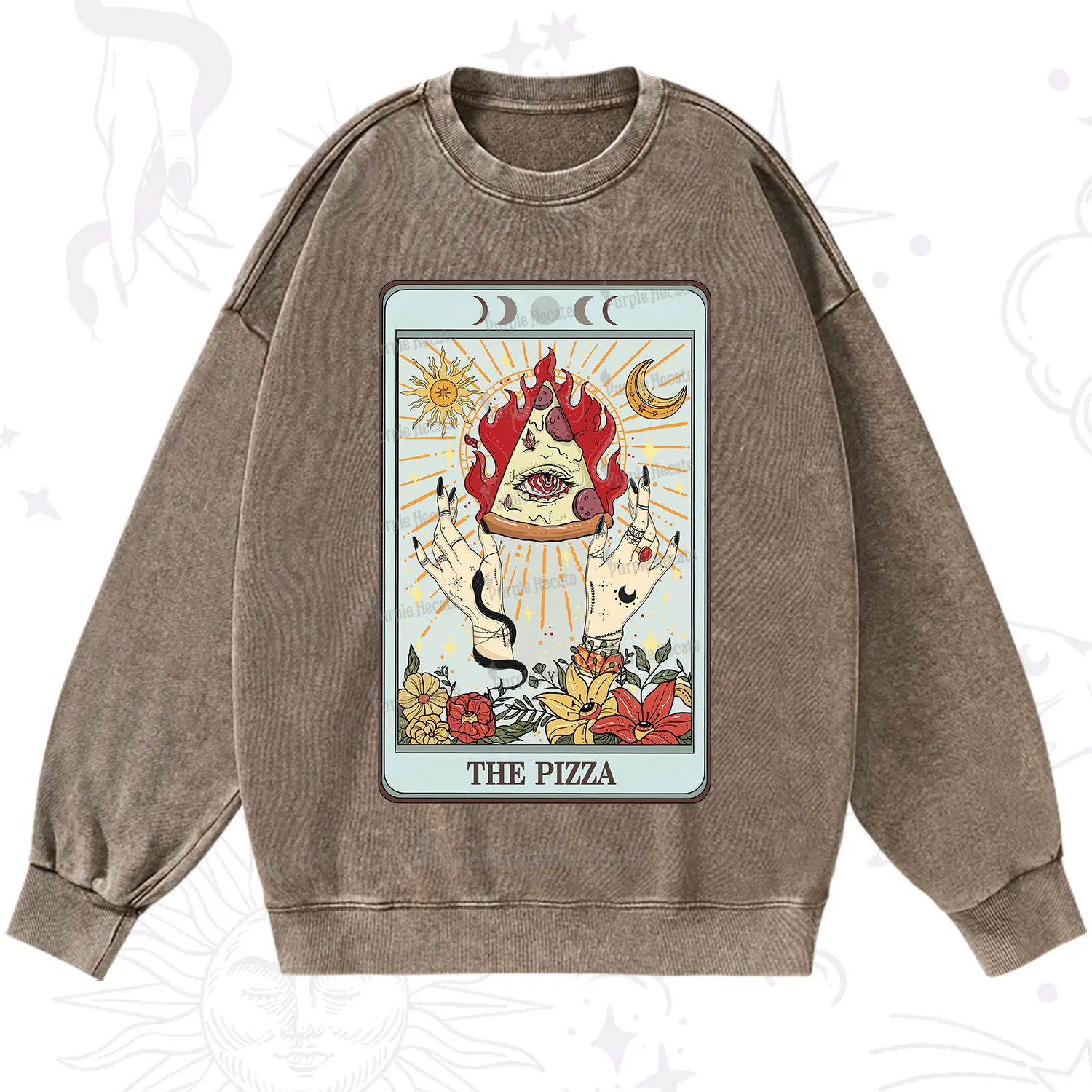 Purplehecate The Pizze Food Tarot Card Washed Sweatshirt