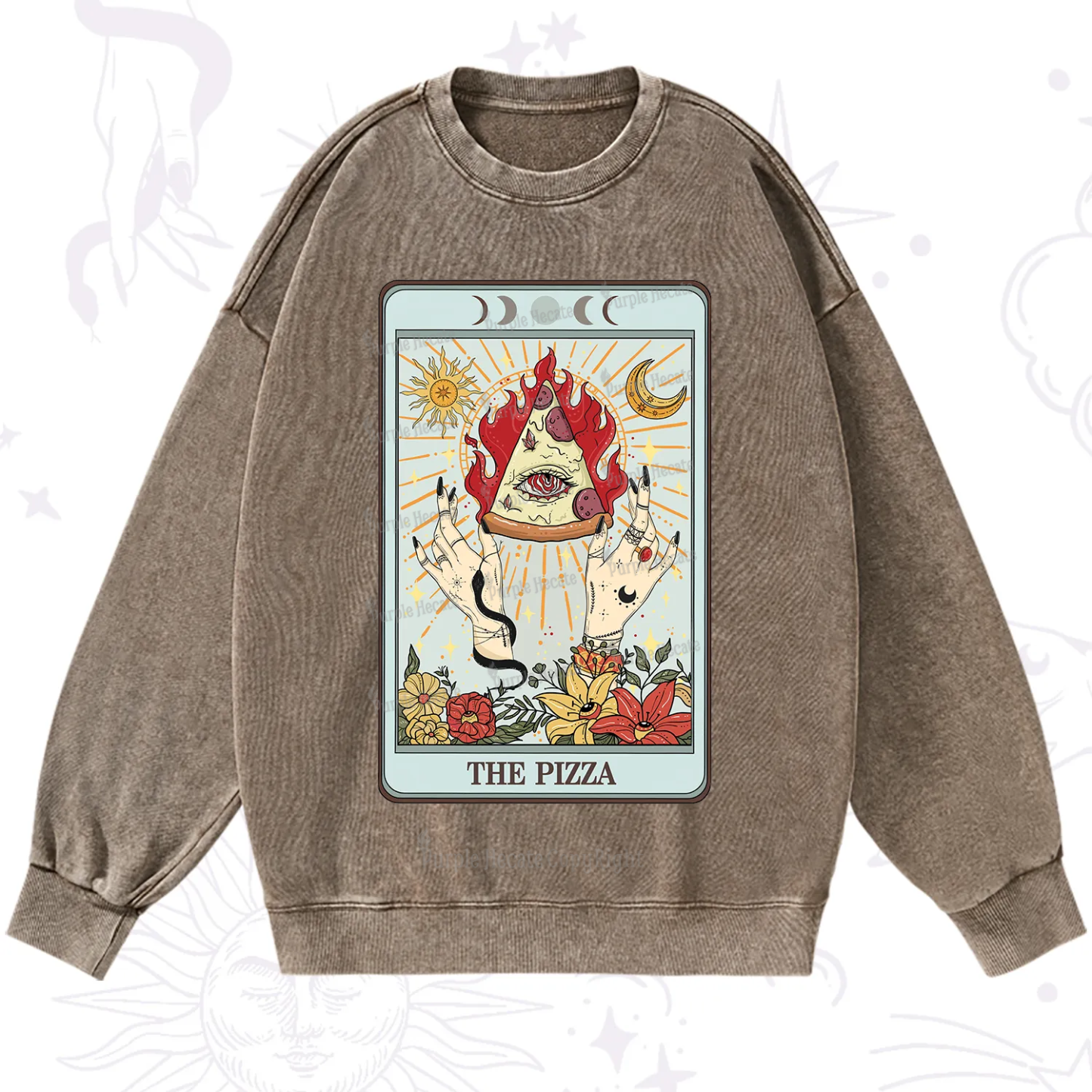 Purplehecate The Pizze Food Tarot Card Washed Sweatshirt