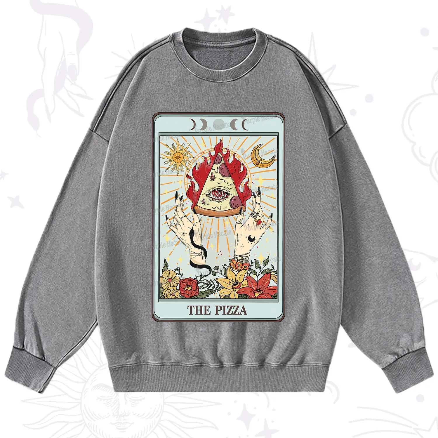Purplehecate The Pizze Food Tarot Card Washed Sweatshirt