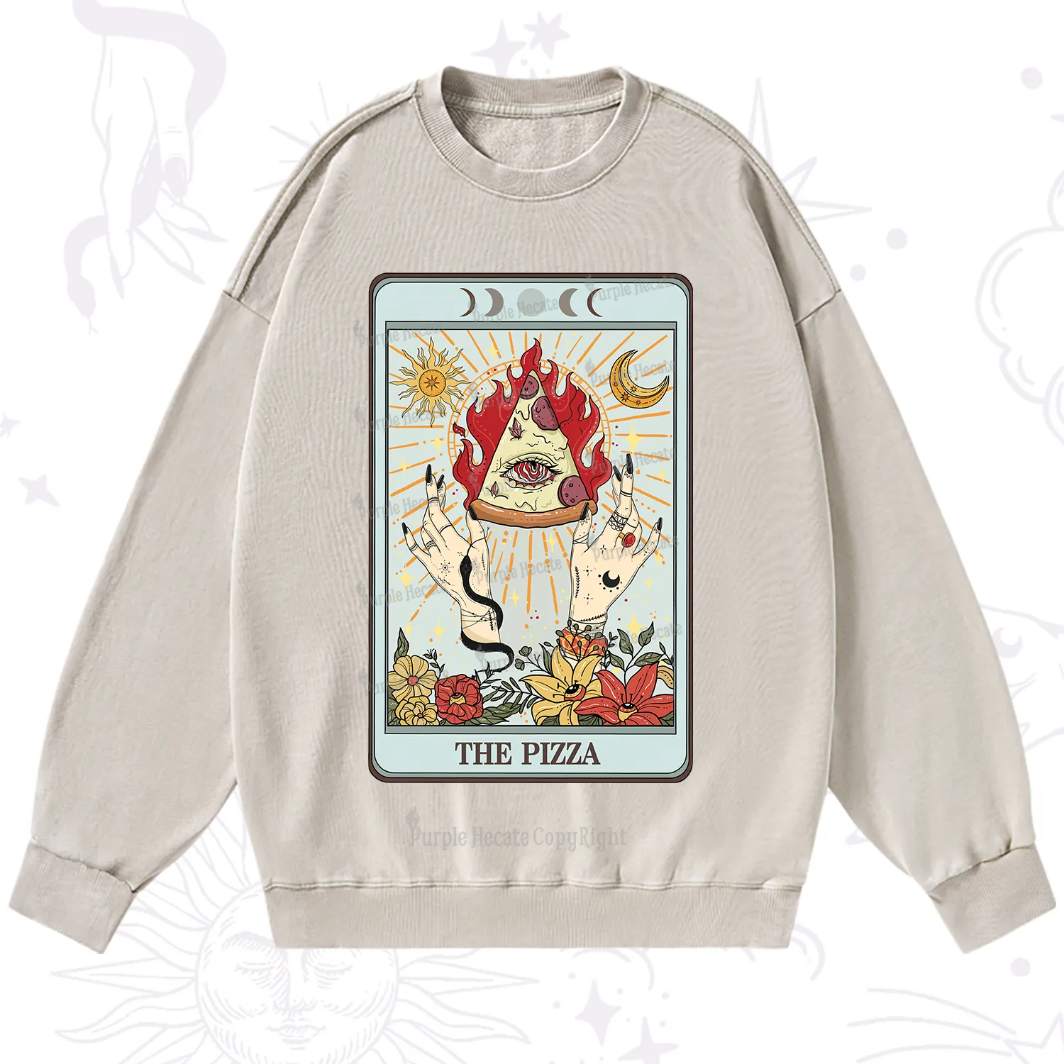 Purplehecate The Pizze Food Tarot Card Washed Sweatshirt