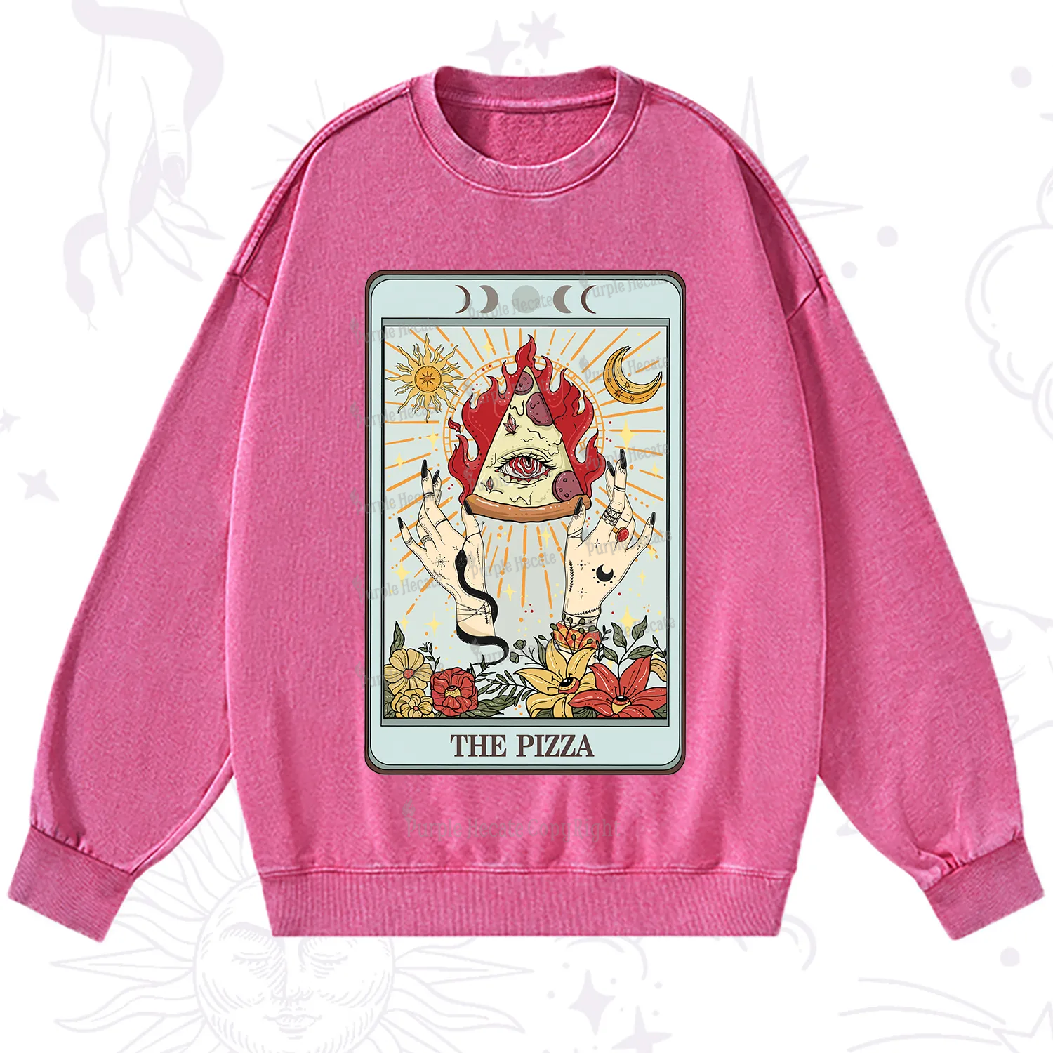 Purplehecate The Pizze Food Tarot Card Washed Sweatshirt