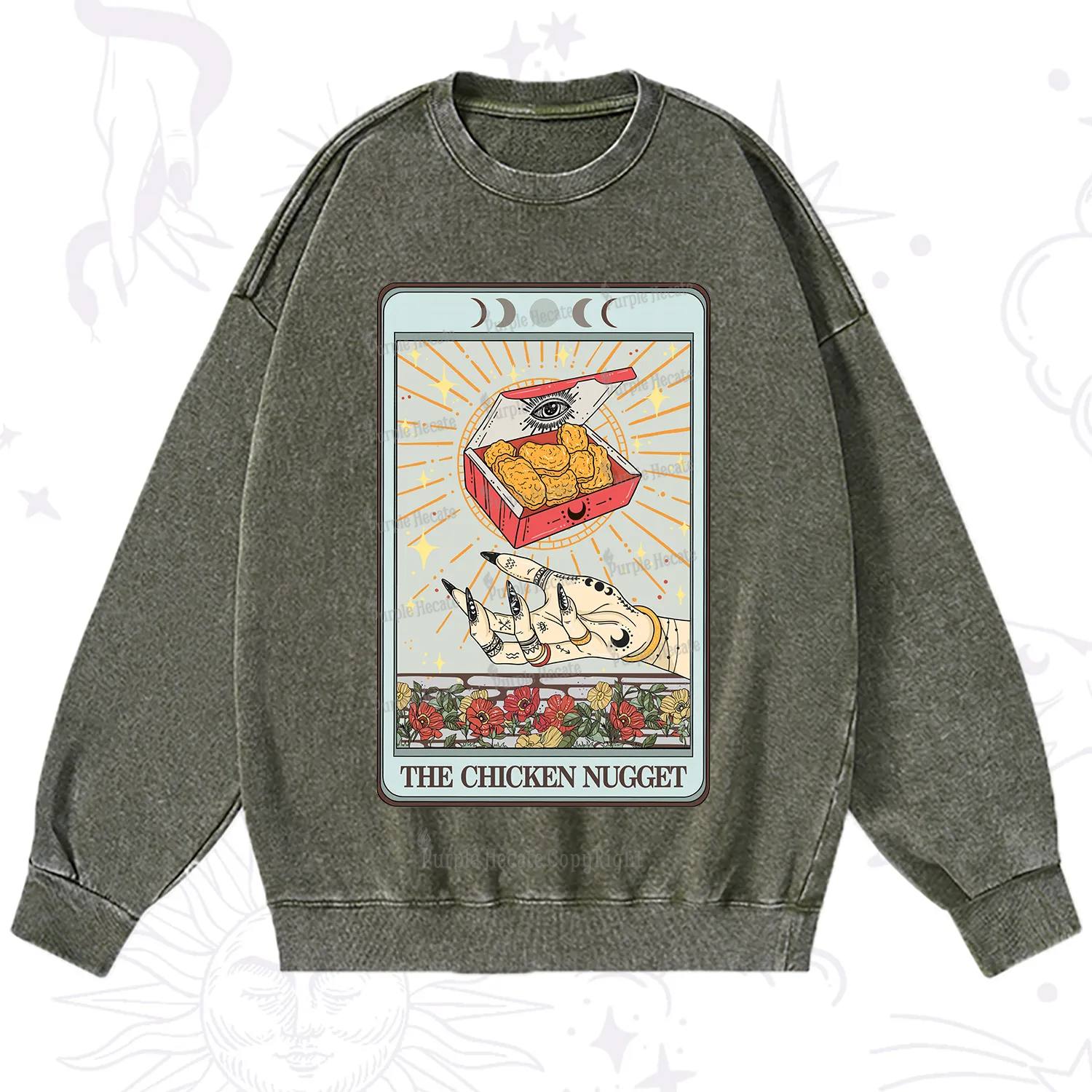 Purplehecate The Chicken Nugget Tarot Card Washed Sweatshirt