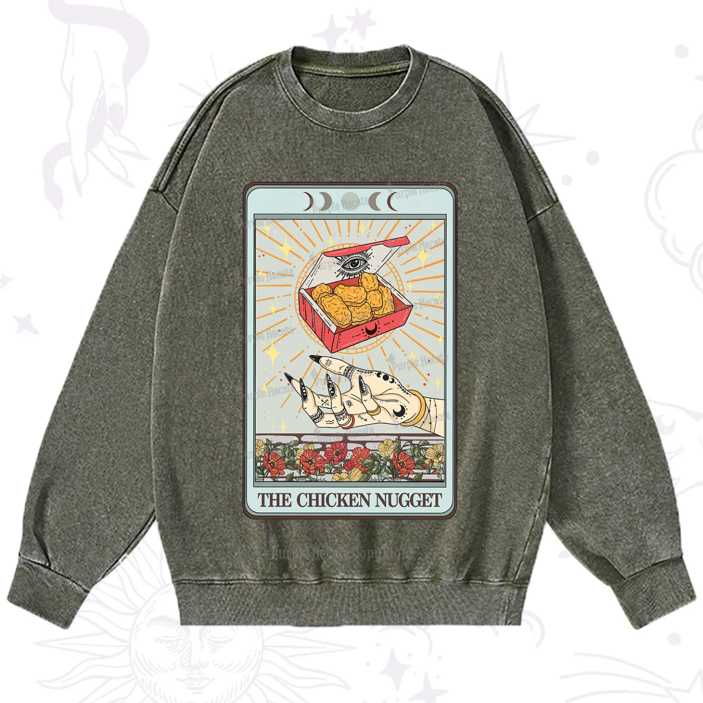 Purplehecate The Chicken Nugget Tarot Card Washed Sweatshirt