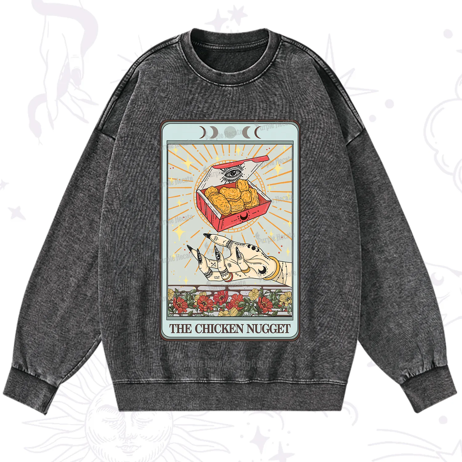 Purplehecate The Chicken Nugget Tarot Card Washed Sweatshirt
