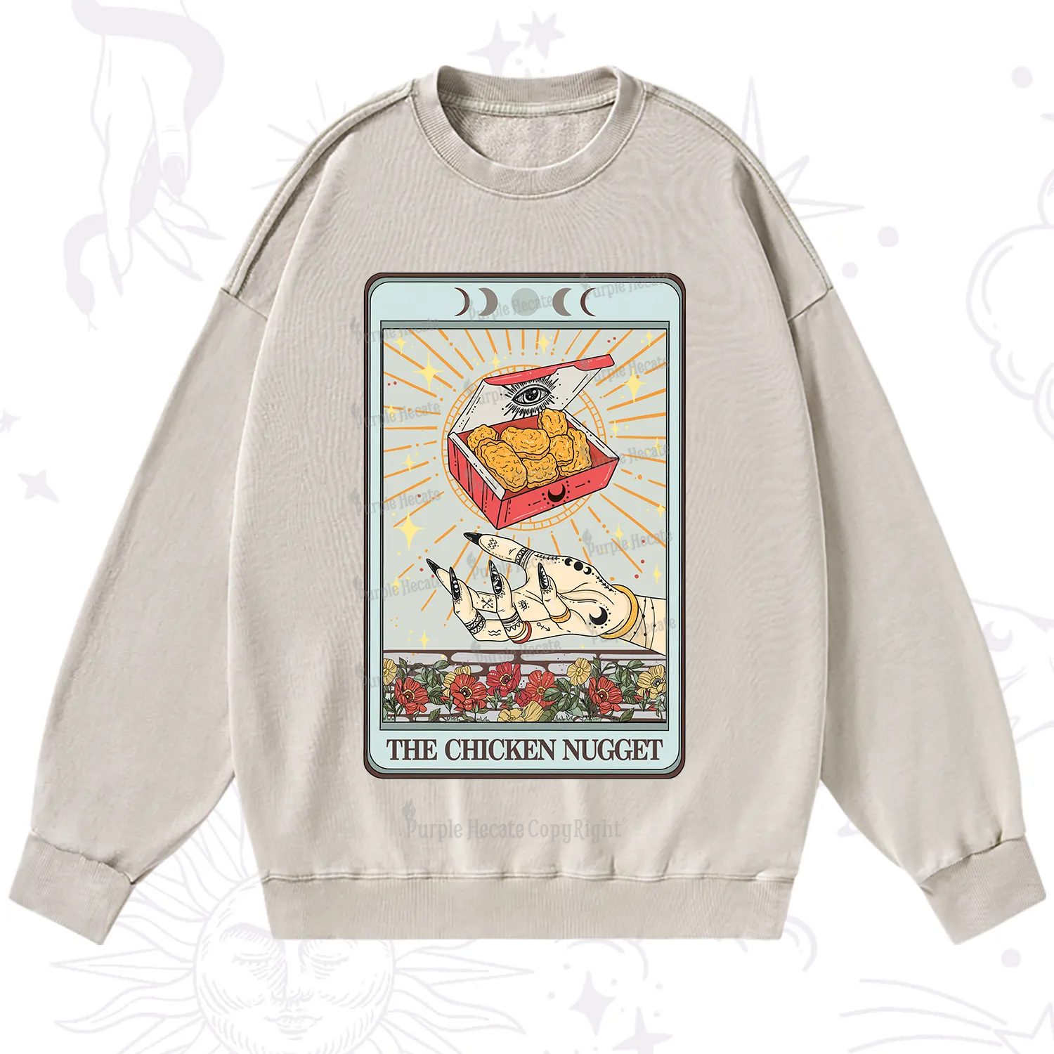 Purplehecate The Chicken Nugget Tarot Card Washed Sweatshirt