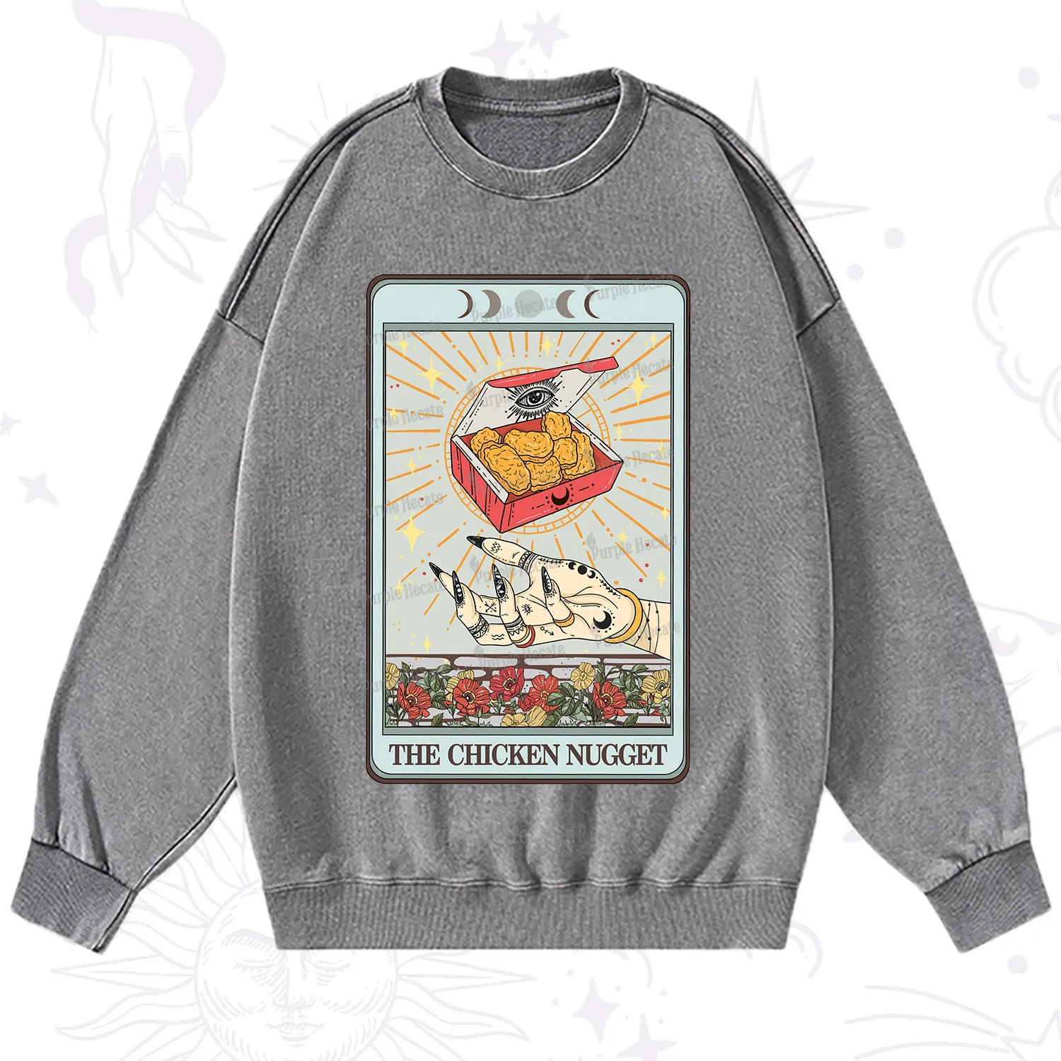 Purplehecate The Chicken Nugget Tarot Card Washed Sweatshirt