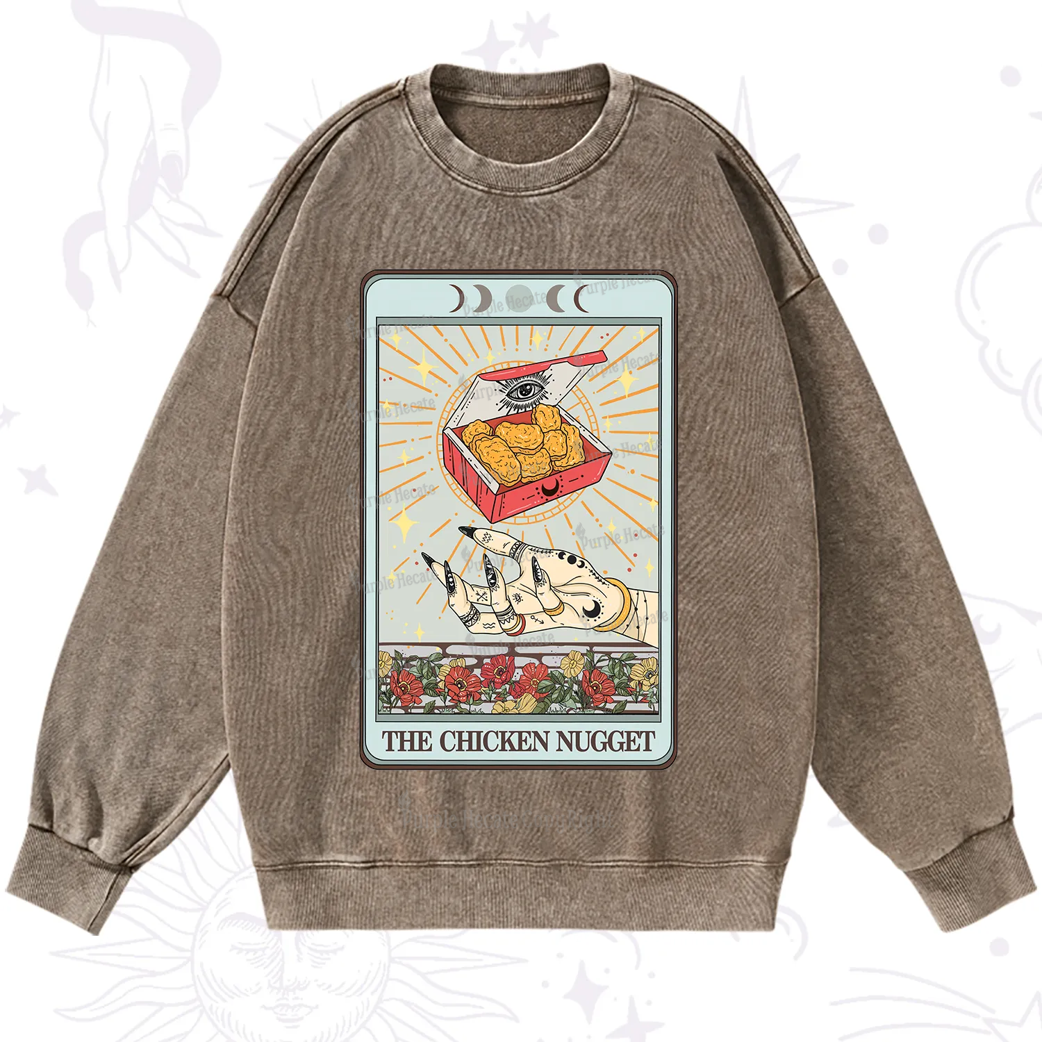 Purplehecate The Chicken Nugget Tarot Card Washed Sweatshirt