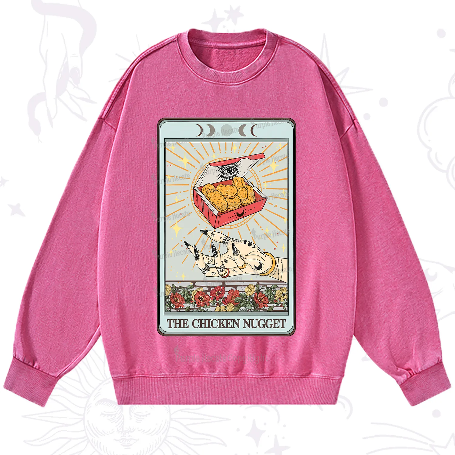 Purplehecate The Chicken Nugget Tarot Card Washed Sweatshirt