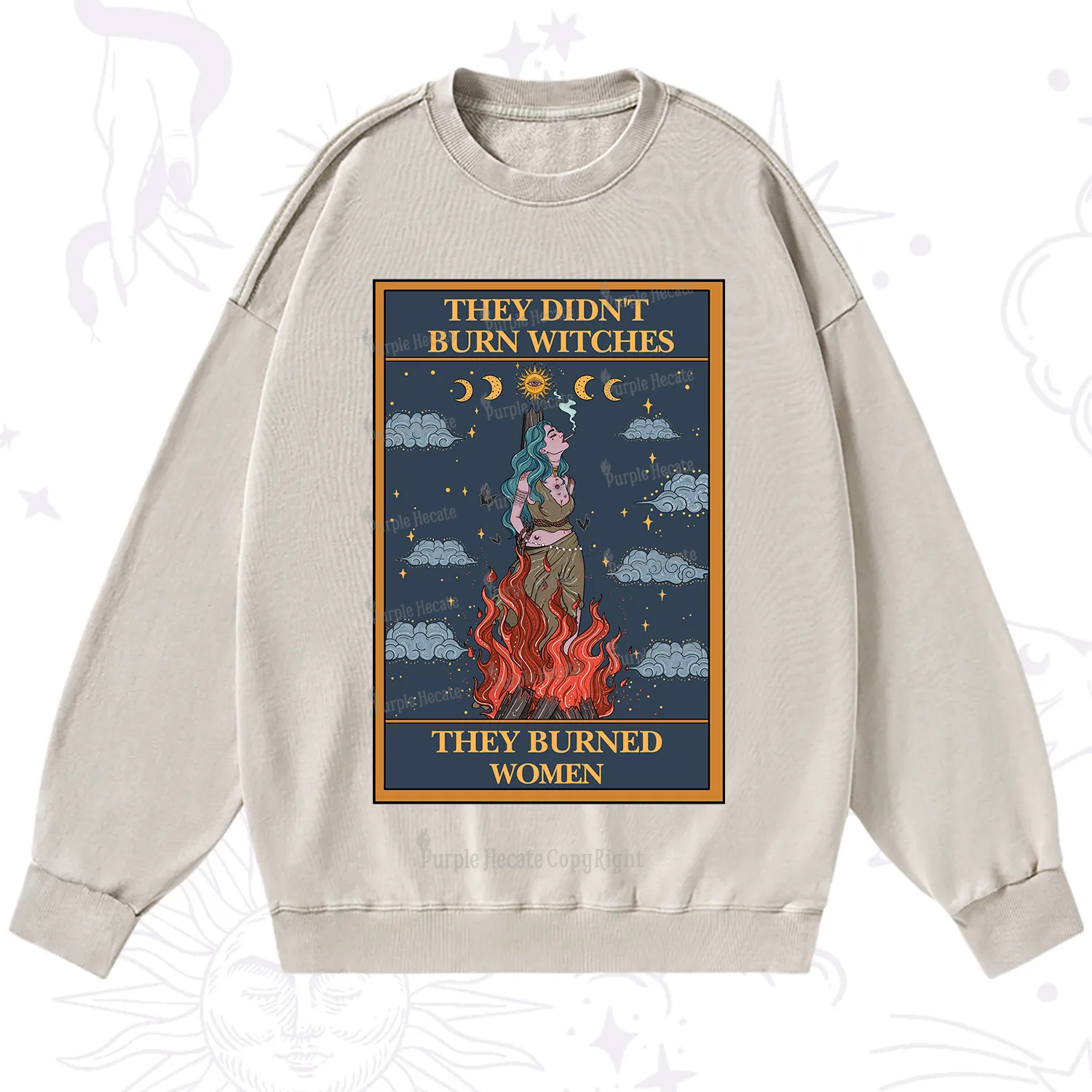 Purplehecate The They Didn't Burn Witches They Burned Women Oracle Card Washed Sweatshirt