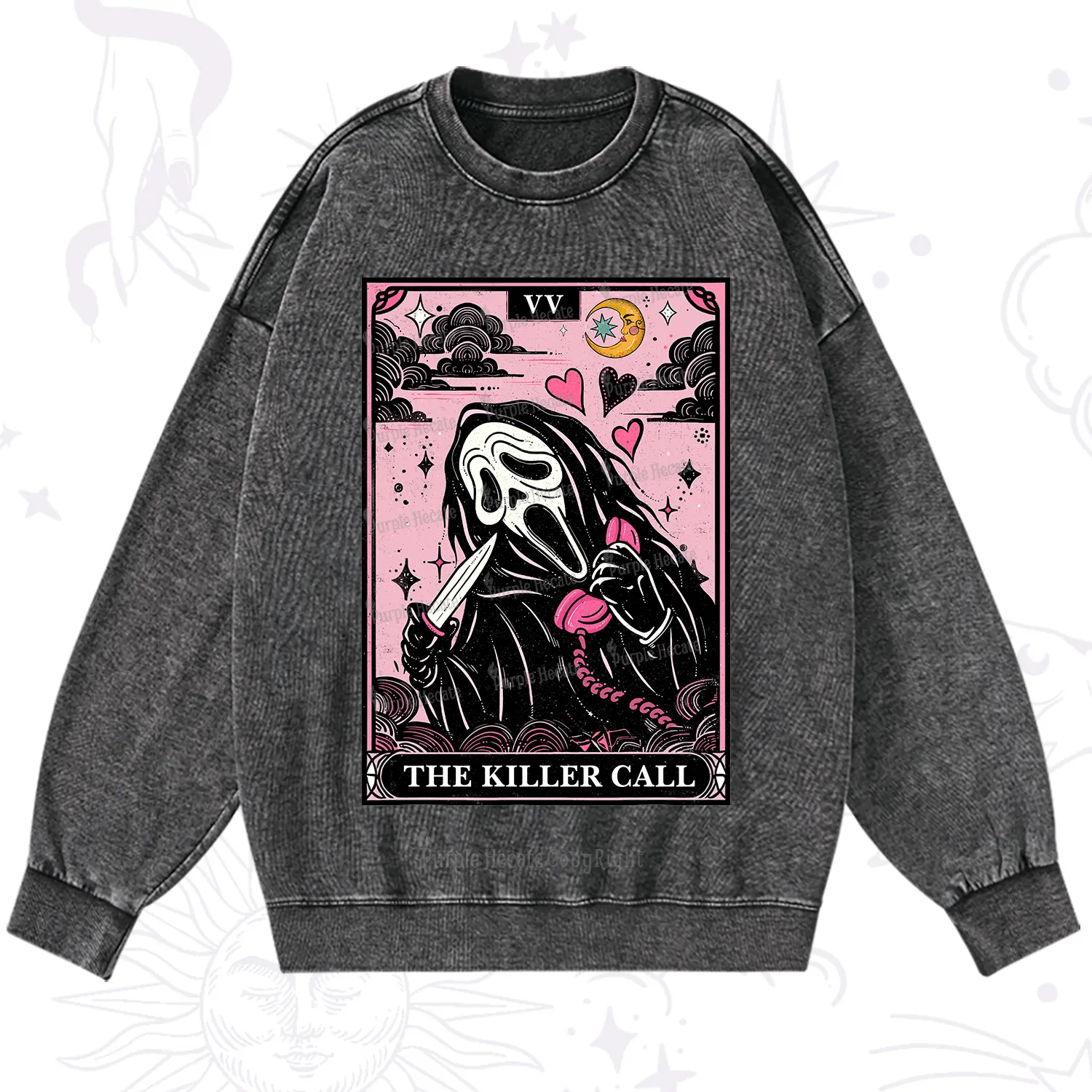 Purplehecate The Killer Call Tarot Washed Sweatshirt