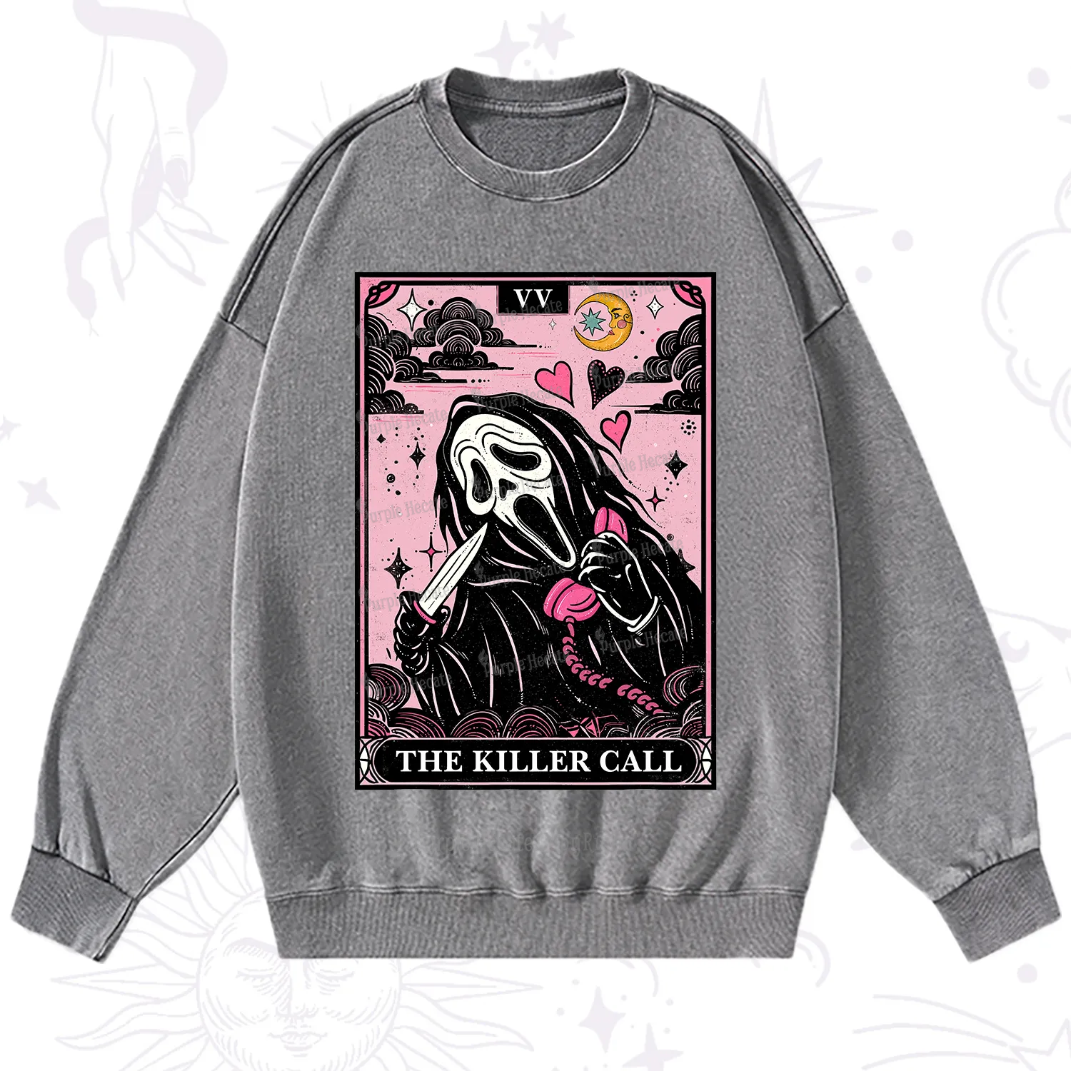 Purplehecate The Killer Call Tarot Washed Sweatshirt