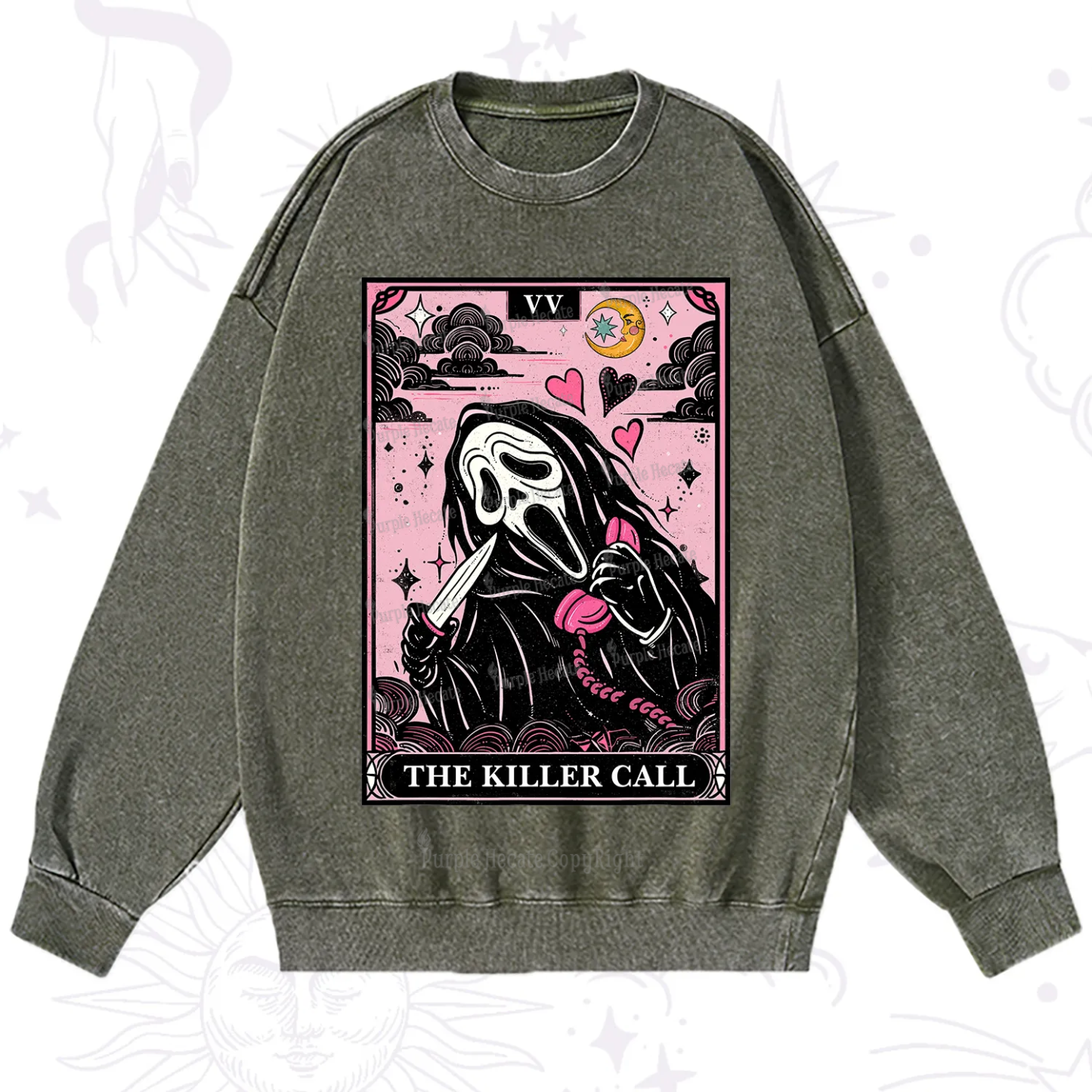 Purplehecate The Killer Call Tarot Washed Sweatshirt