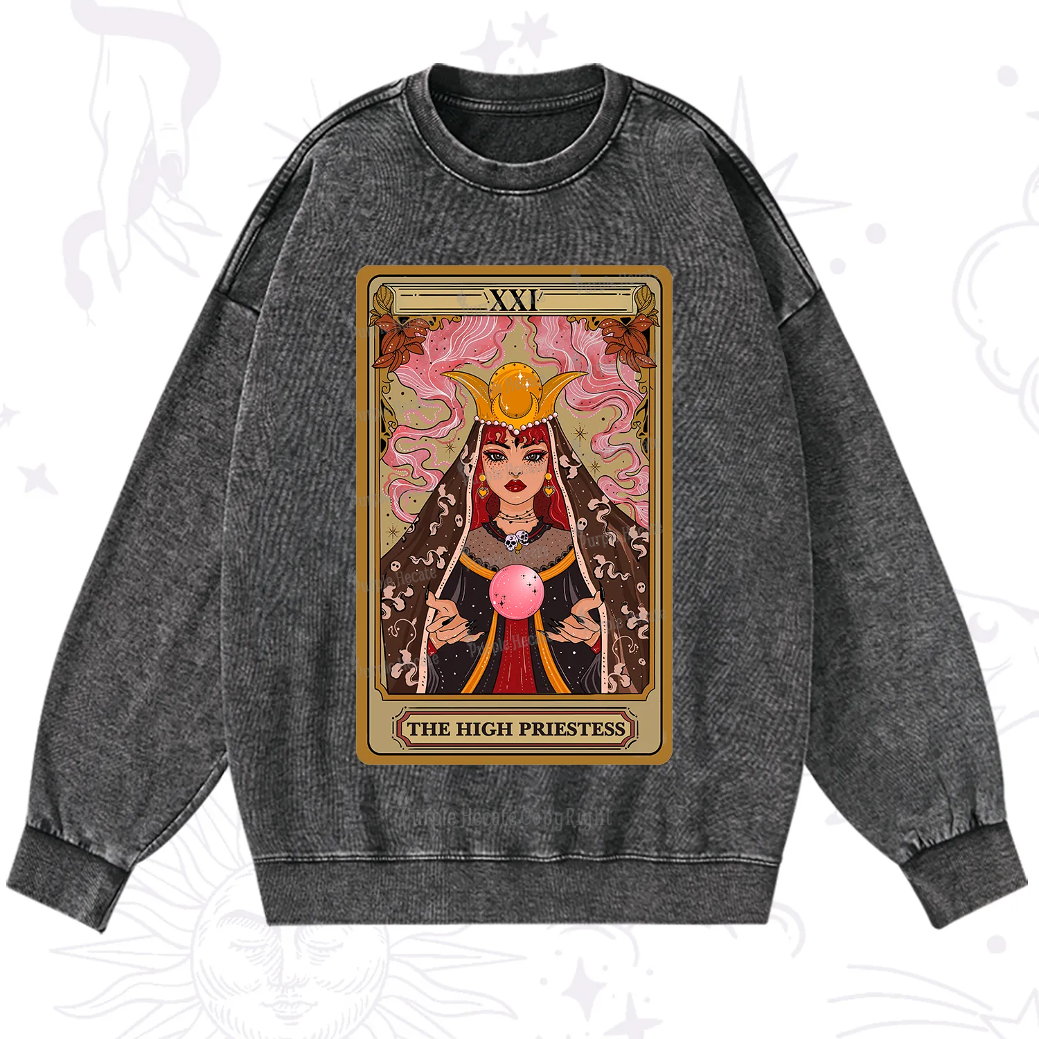 Purplehecate The High Priestess Prophecy Tarot Washed Sweatshirt