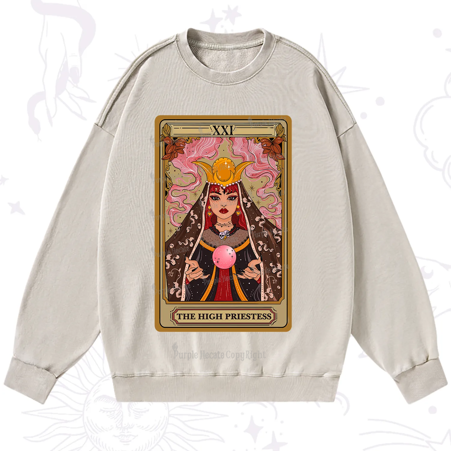 Purplehecate The High Priestess Prophecy Tarot Washed Sweatshirt